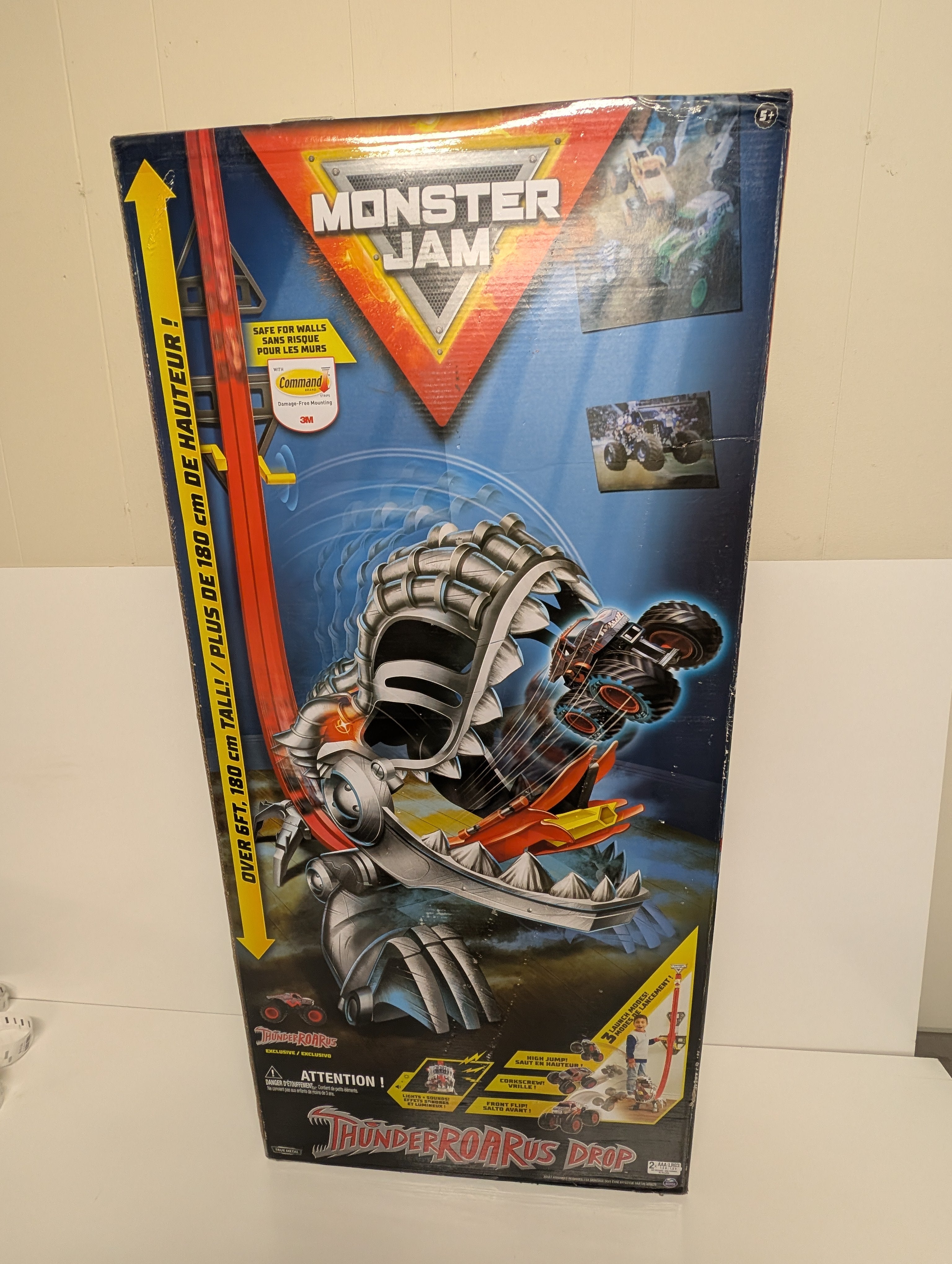 Monster Jam ThunderROARus Drop Playset – 6ft Tall Monster Truck Track Set with 3M Wall Mount (New Sealed)