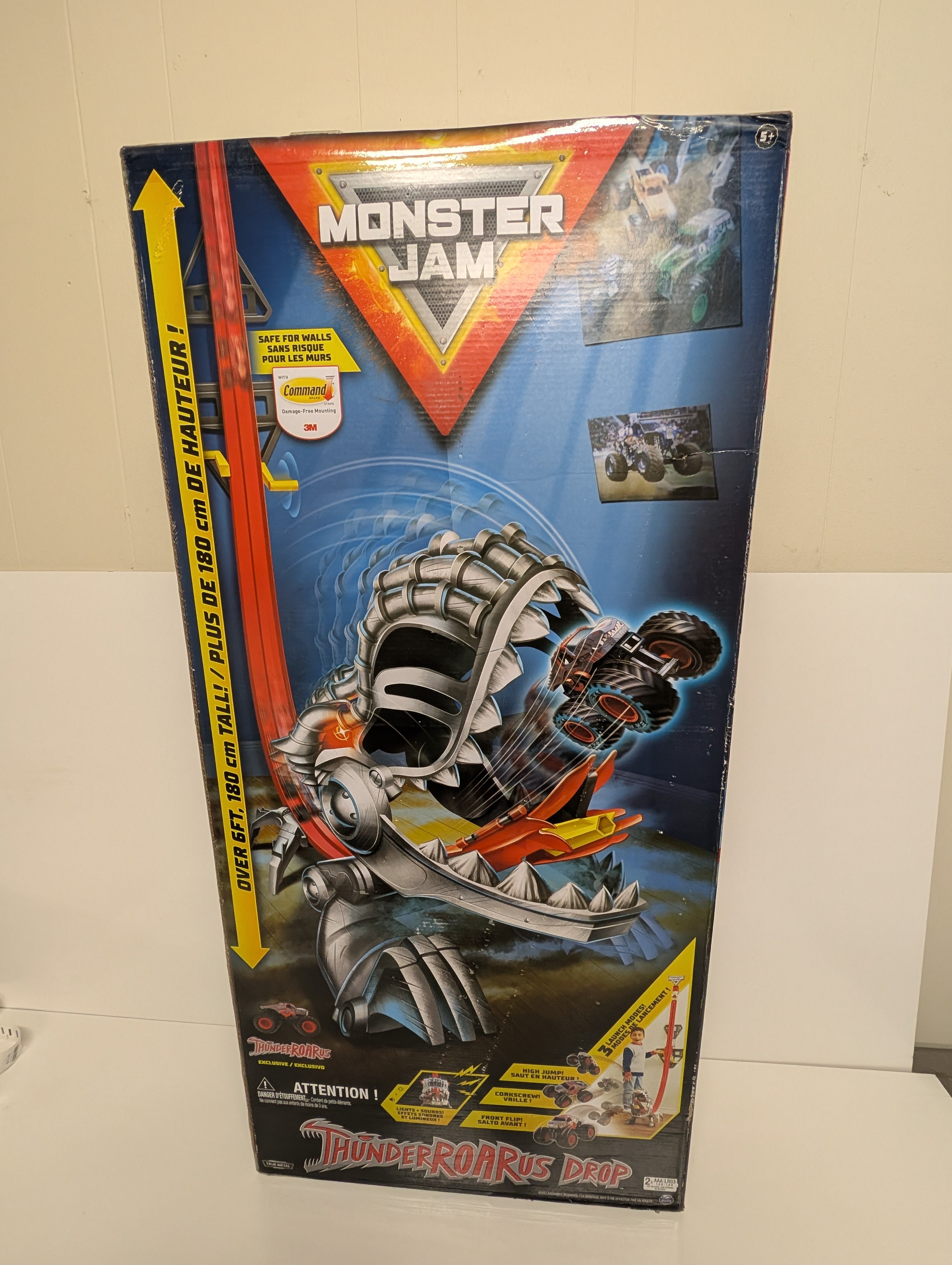 Monster Jam ThunderROARus Drop Playset – 6ft Tall Monster Truck Track Set with 3M Wall Mount (New Sealed)