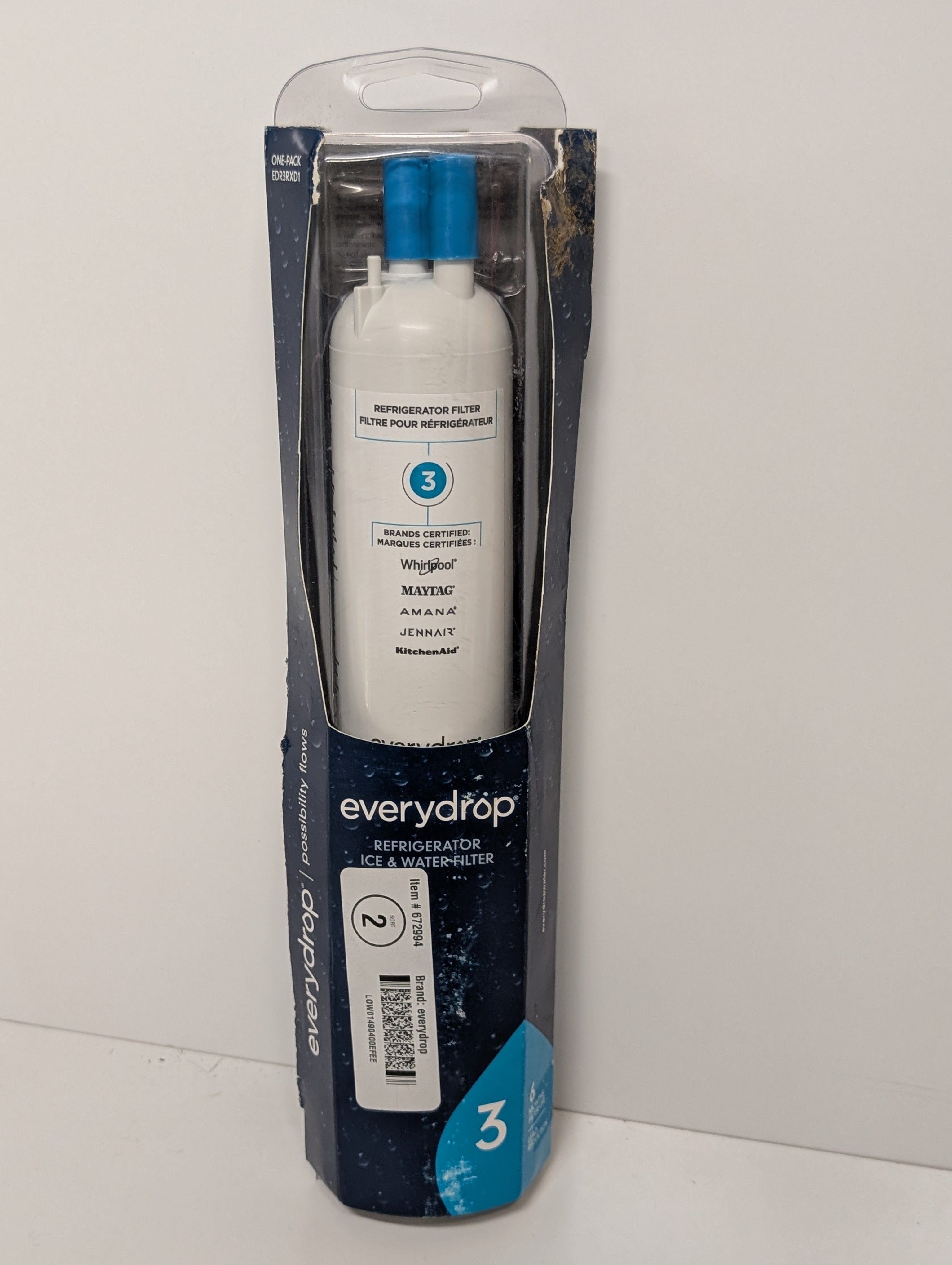 EveryDrop Refrigerator Ice & Water Filter 3 EDR3RXD1 by Whirlpool Maytag Amana JennAir KitchenAid