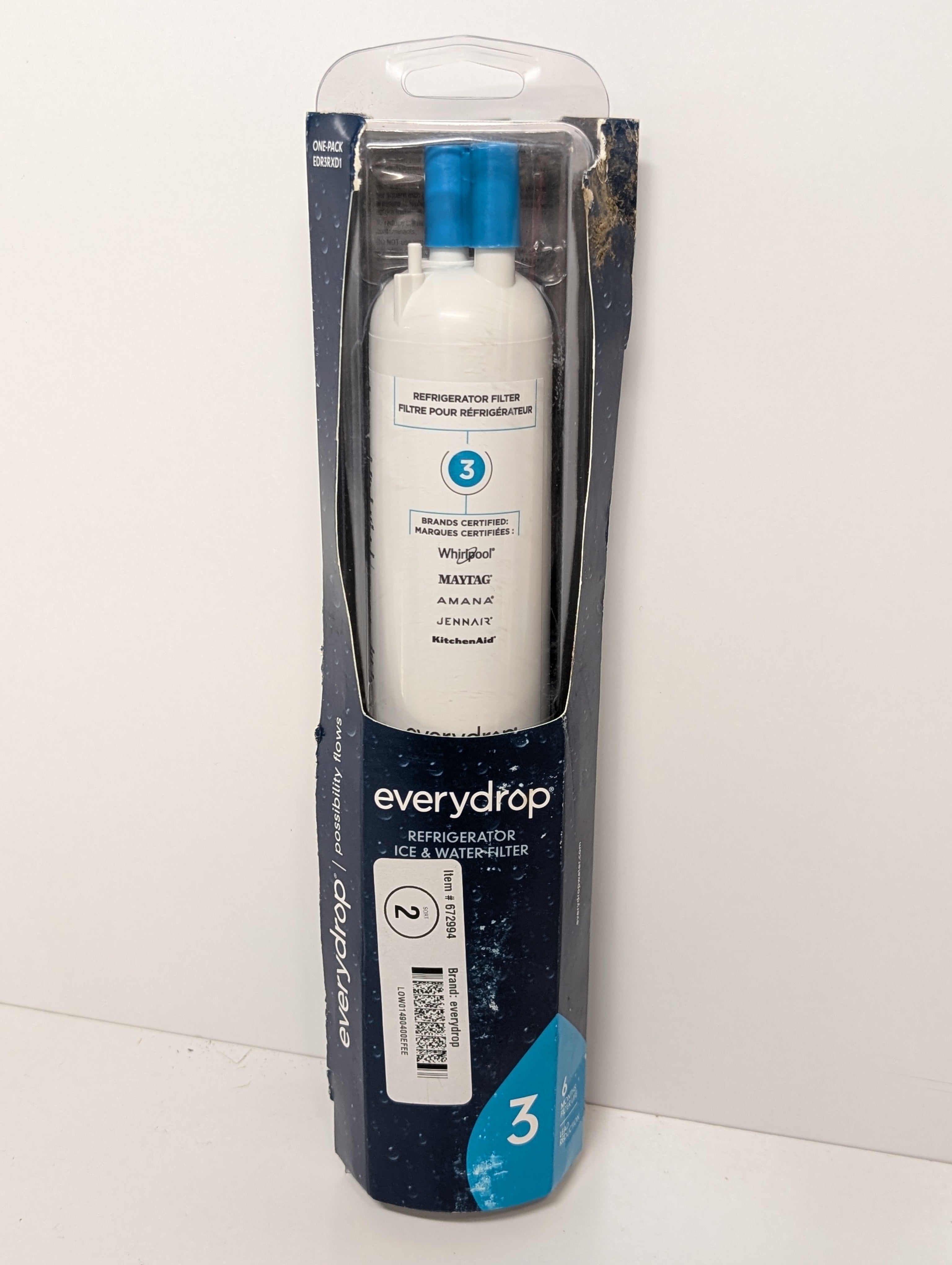 EveryDrop Refrigerator Ice & Water Filter 3 EDR3RXD1 by Whirlpool Maytag Amana JennAir KitchenAid