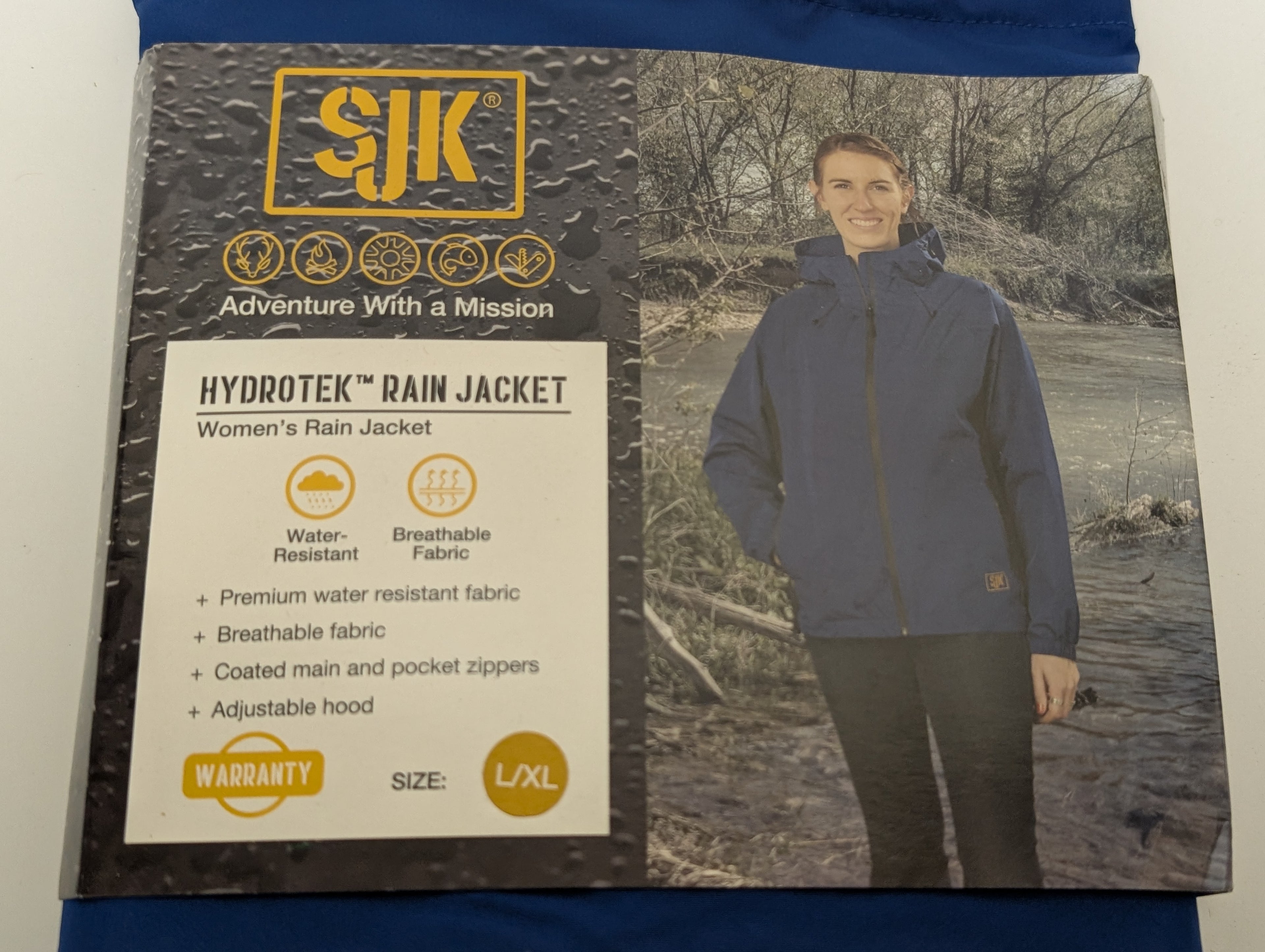 SJK Hydrotek Women’s Rain Jacket – Estate Blue (L/XL, New in Package)