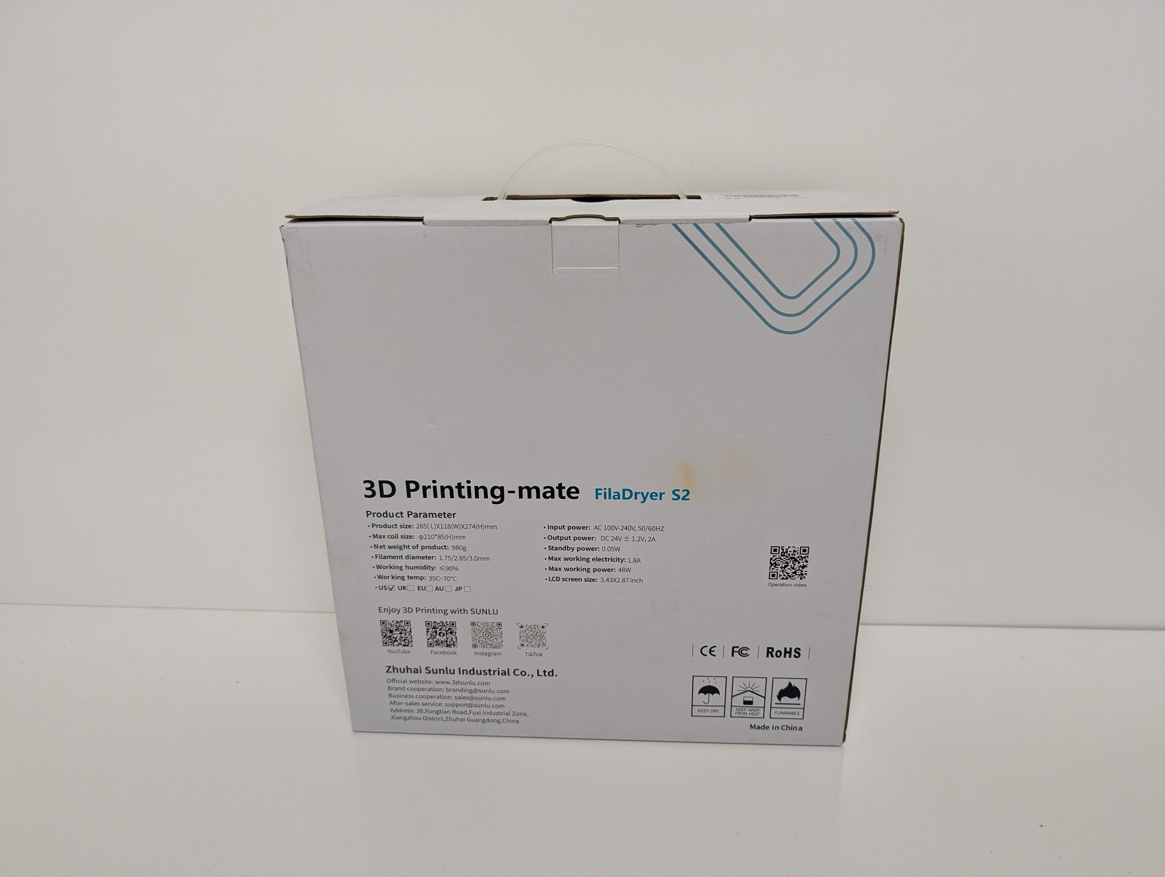 SUNLU FilaDryer S2 3D Printing-Mate Filament Dryer (New in Box)