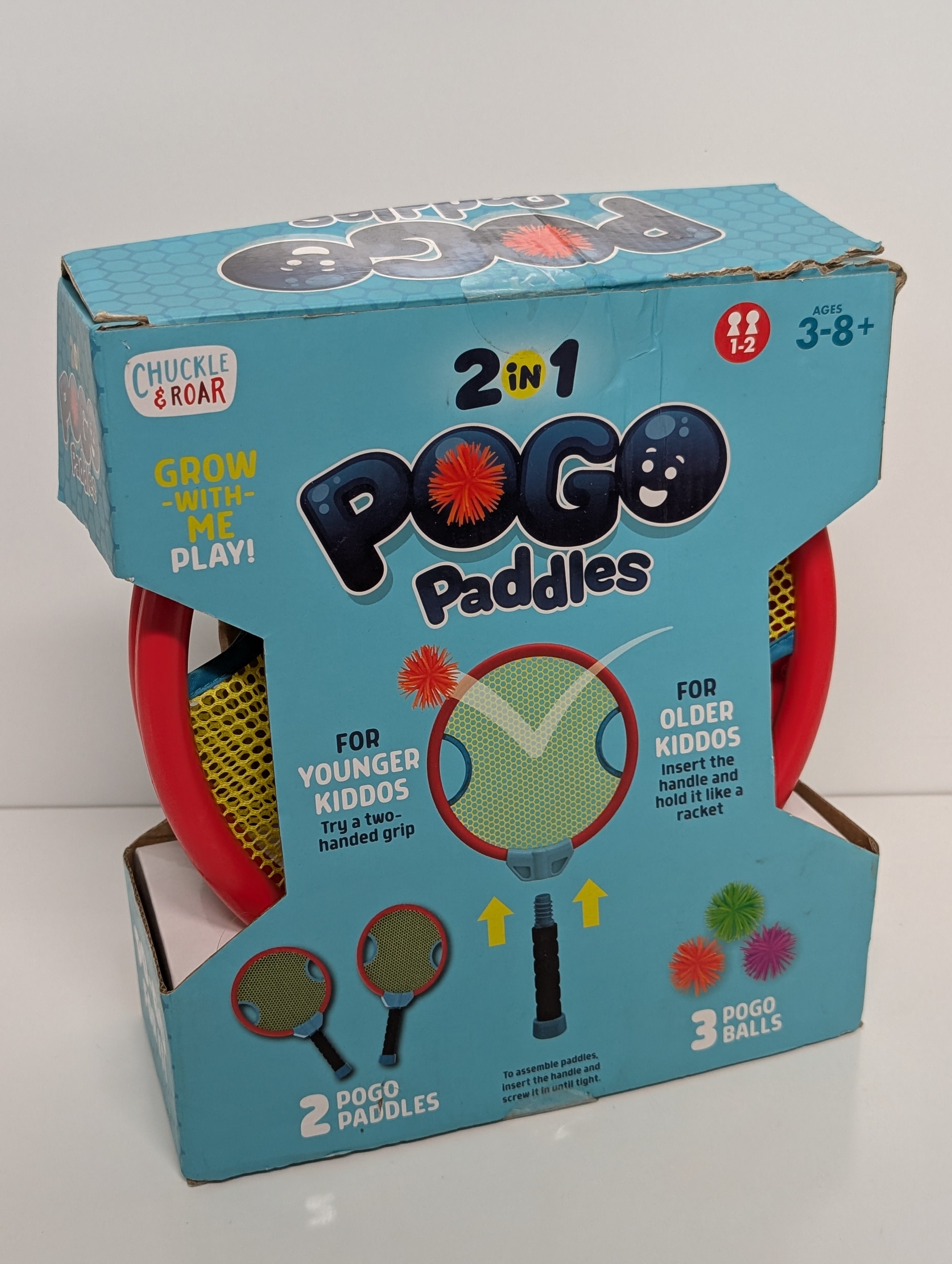 Chuckle & Roar 2-in-1 Pogo Paddles Game Set with 3 Pogo Balls for Kids Ages 3–8