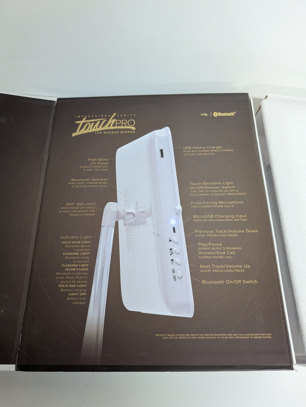 Impressions Vanity TouchPro LED Makeup Mirror with Bluetooth Speaker & USB Charger (Open Box, Unused)