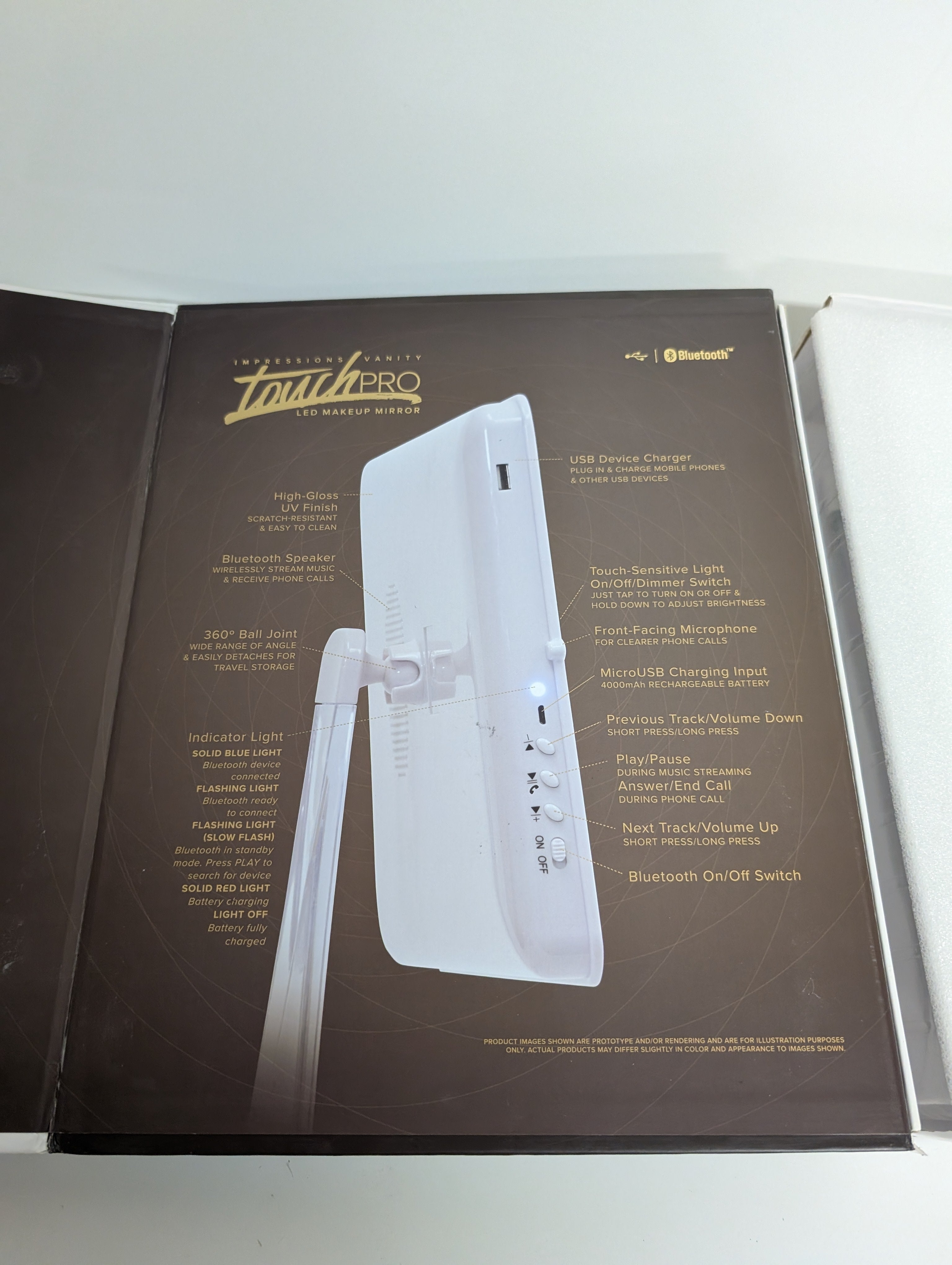 Impressions Vanity TouchPro LED Makeup Mirror with Bluetooth Speaker & USB Charger (Open Box, Unused)
