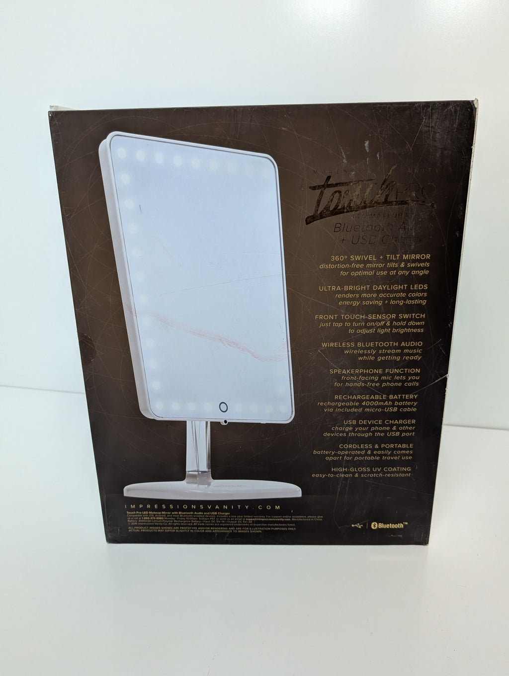 Impressions Vanity TouchPro LED Makeup Mirror with Bluetooth Speaker & USB Charger (Open Box, Unused)
