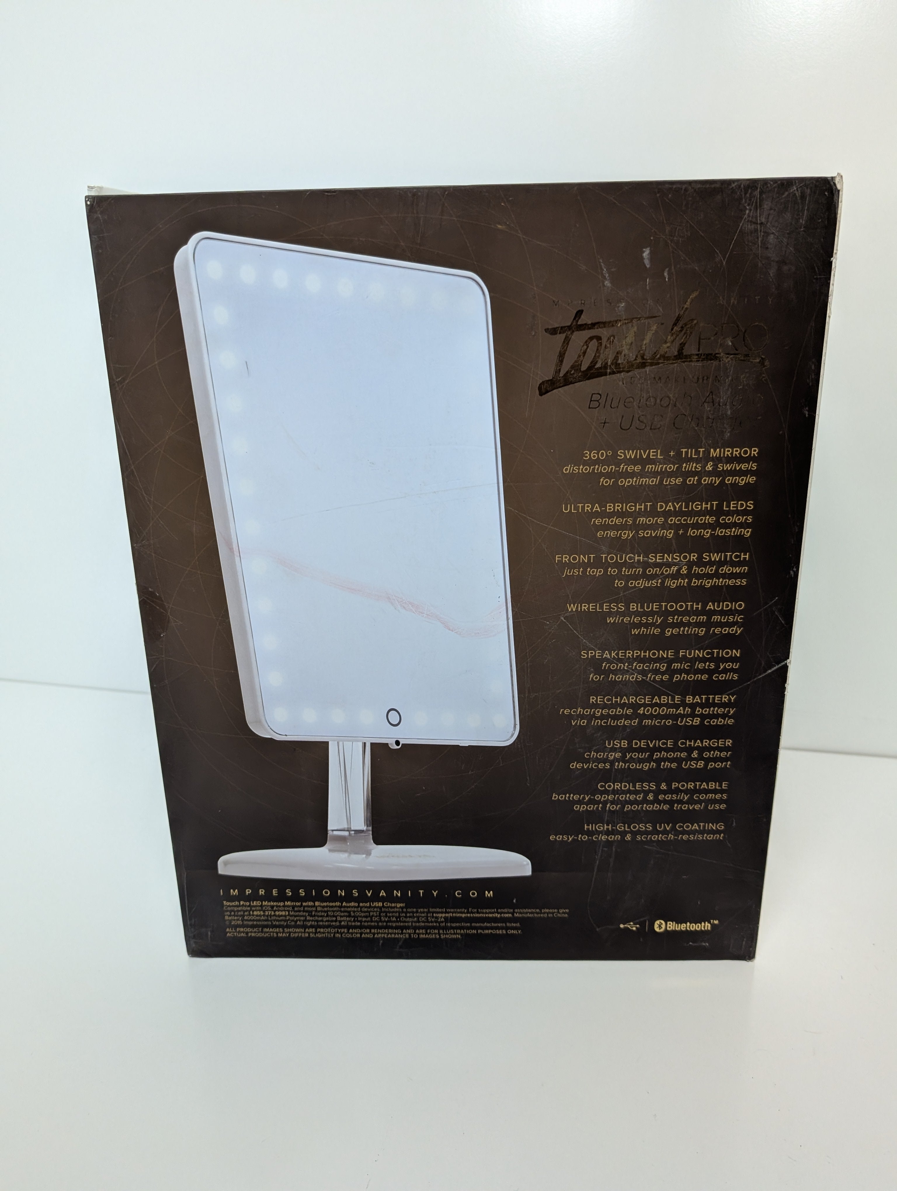 Impressions Vanity TouchPro LED Makeup Mirror with Bluetooth Speaker & USB Charger (Open Box, Unused)