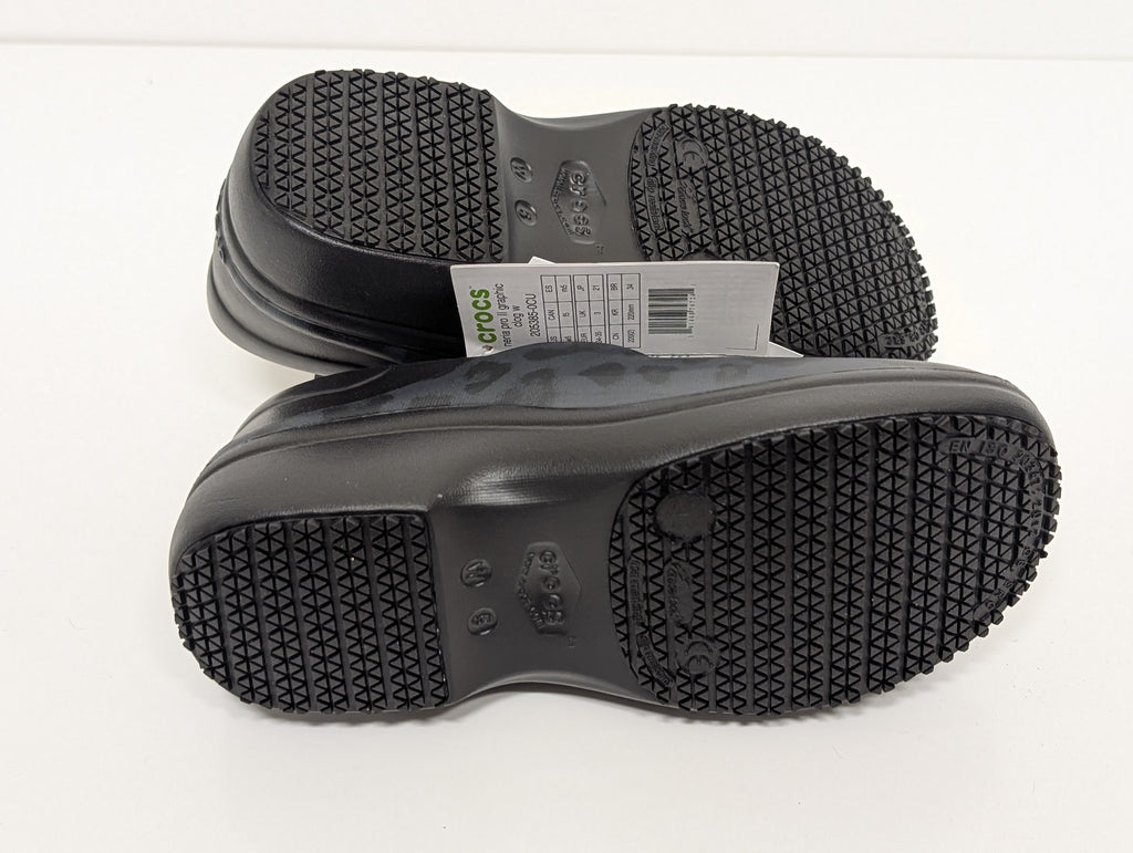 Crocs Neria Pro II Graphic Clog Women’s Size 5 – Black Leopard Print (New)
