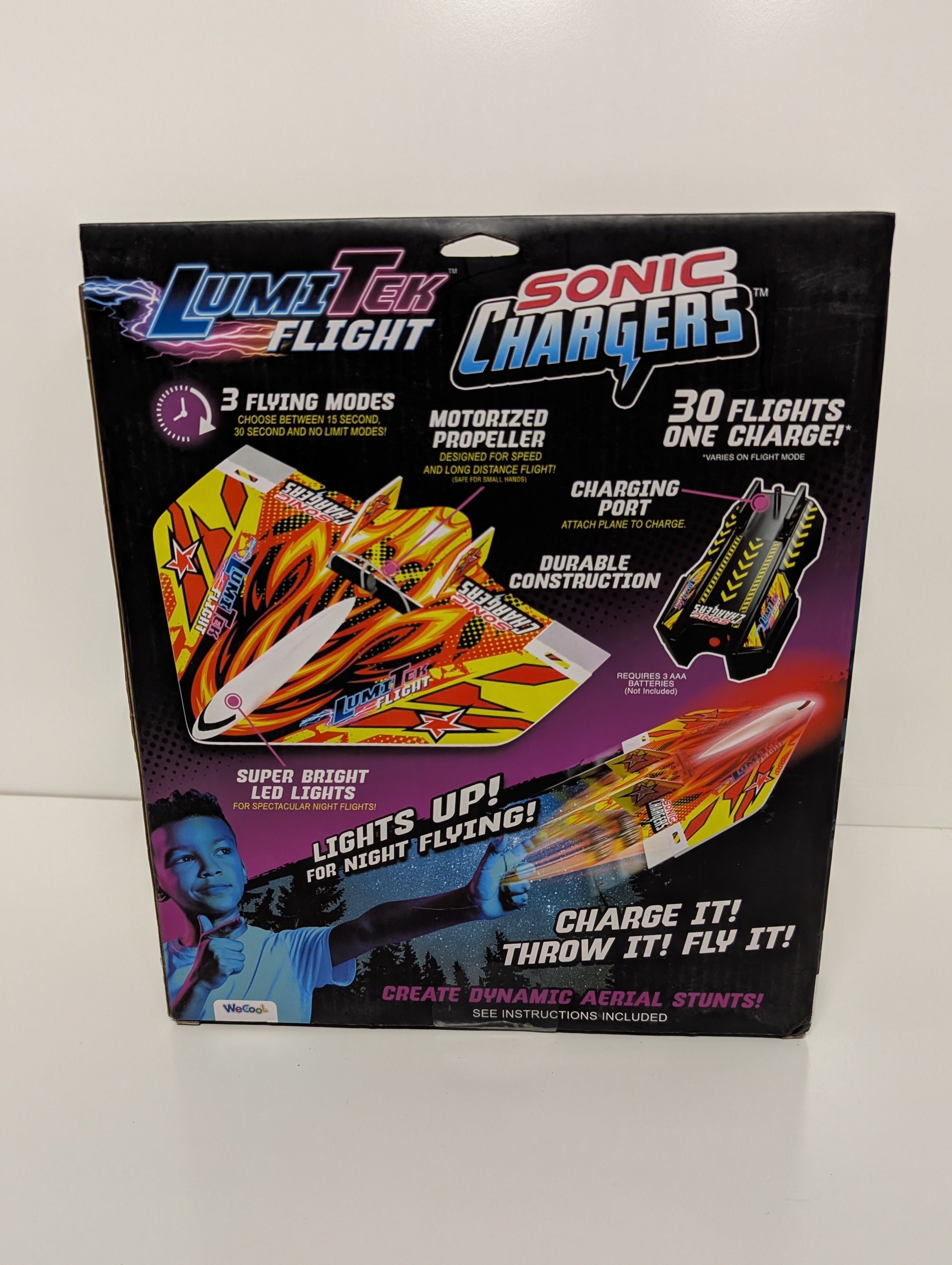 LumiTek Flight Sonic Chargers Fire Hawk Motorized LED Glider Airplane Toy
