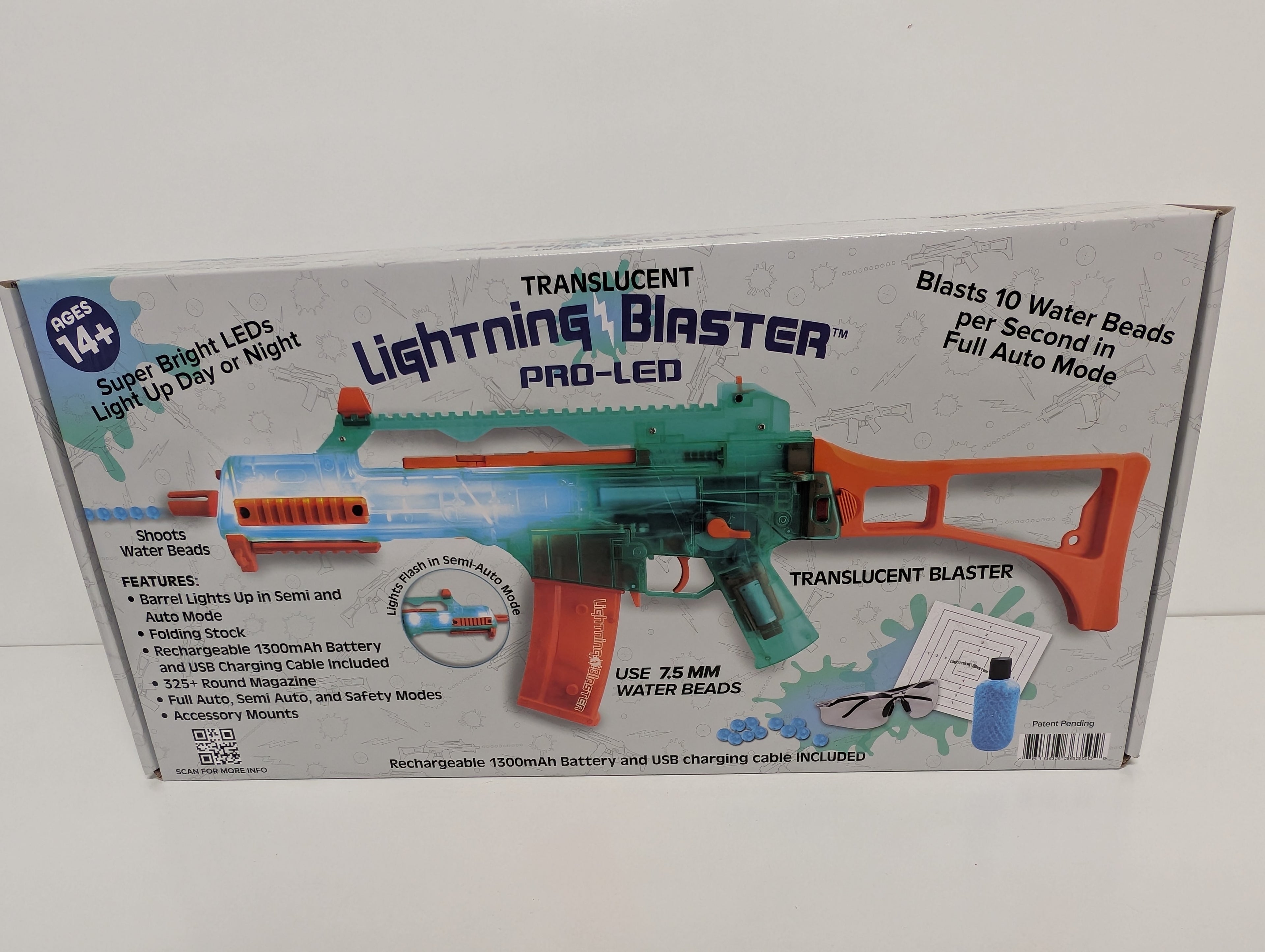 Translucent Lightning Blaster Pro-LED Rechargeable Water Bead Toy Launcher