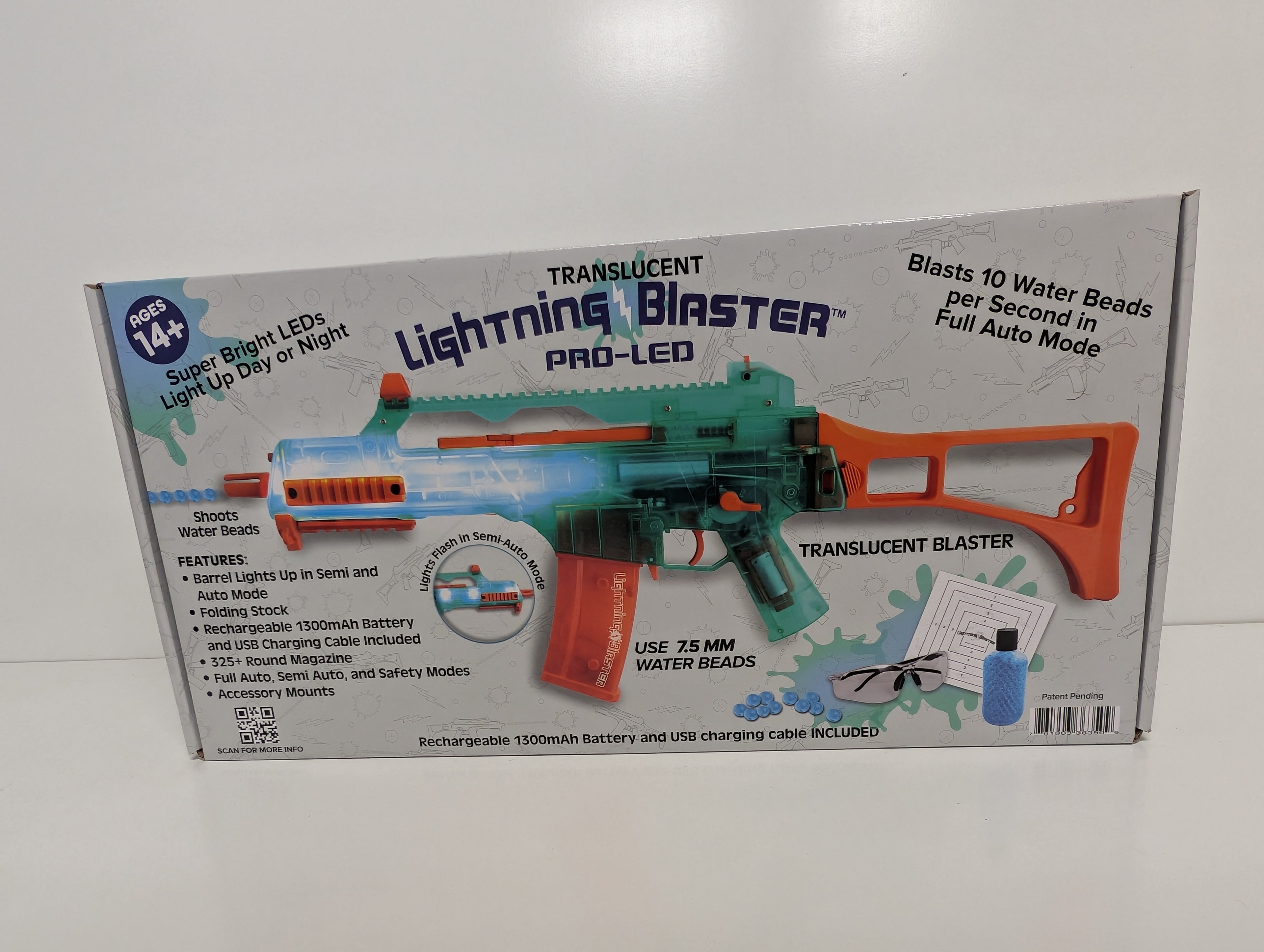 Translucent Lightning Blaster Pro-LED Rechargeable Water Bead Toy Launcher