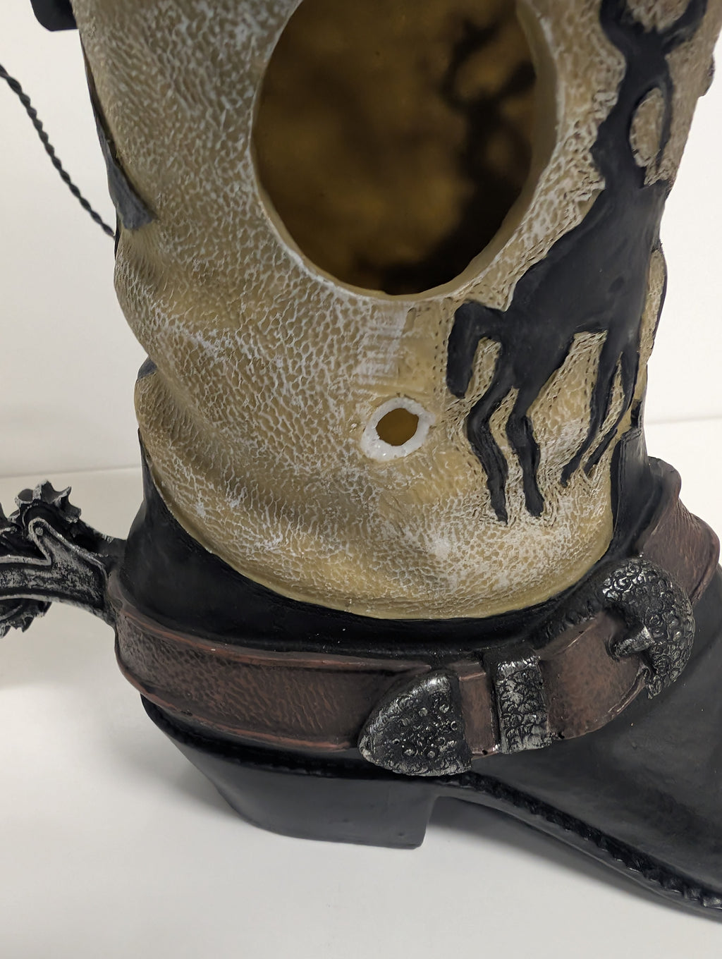 Western Cowboy Boot Birdhouse Rustic Resin Decor with Metal Roof (Damaged)