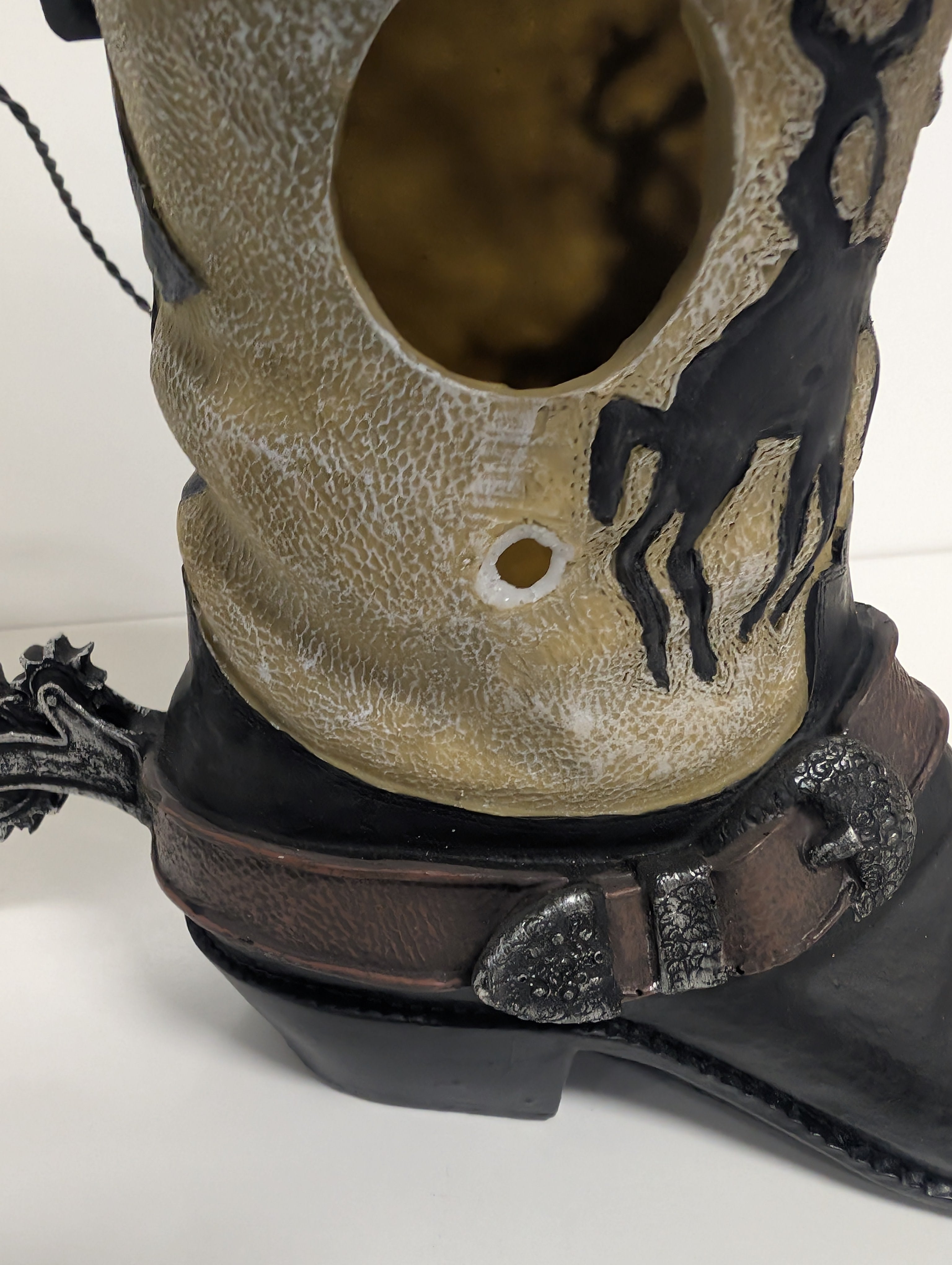Western Cowboy Boot Birdhouse Rustic Resin Decor with Metal Roof (Damaged)