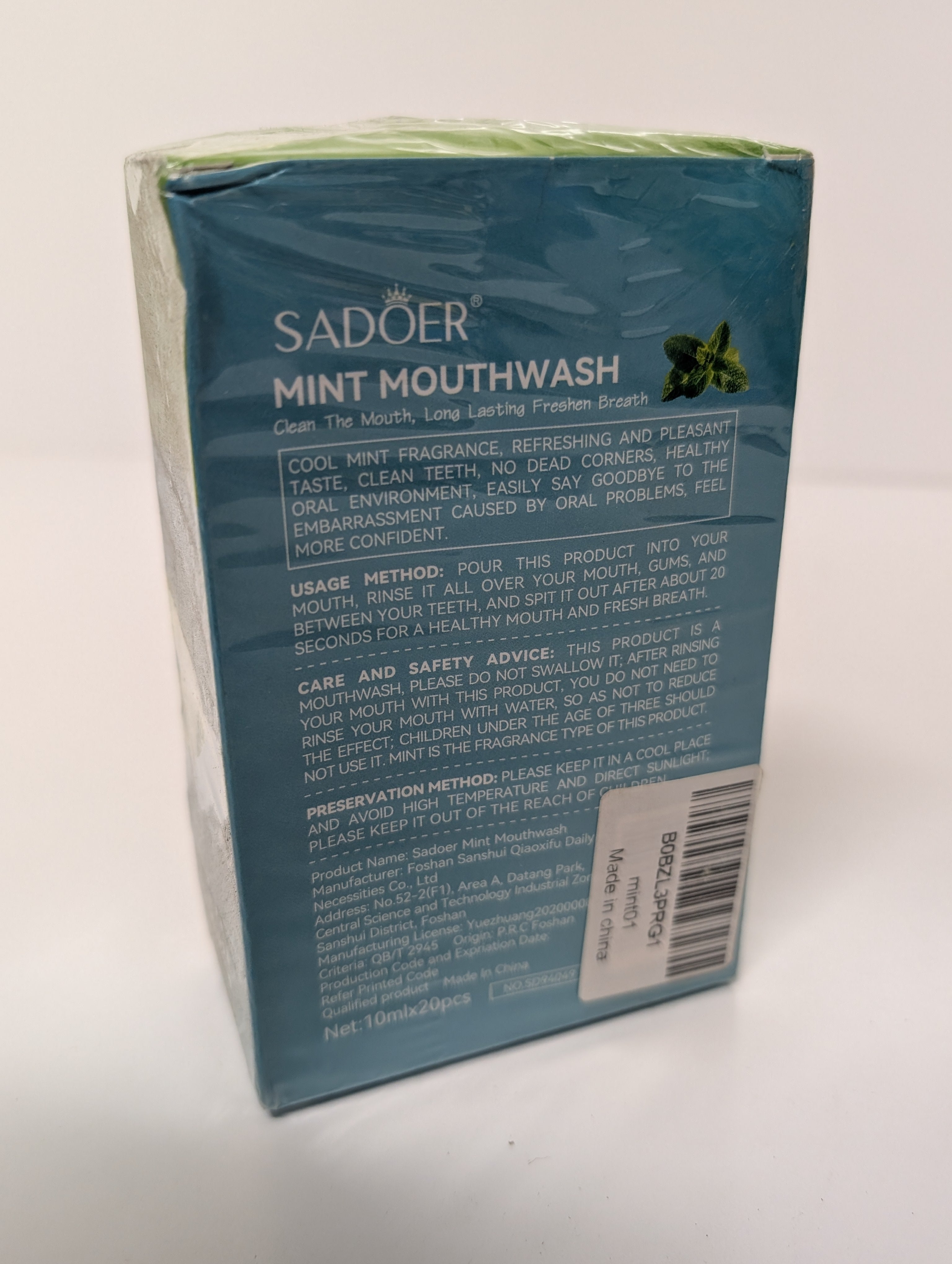 Sadoer Mint Mouthwash Portable Oral Care Pack (20 x 10ml) Fresh Breath Travel Set