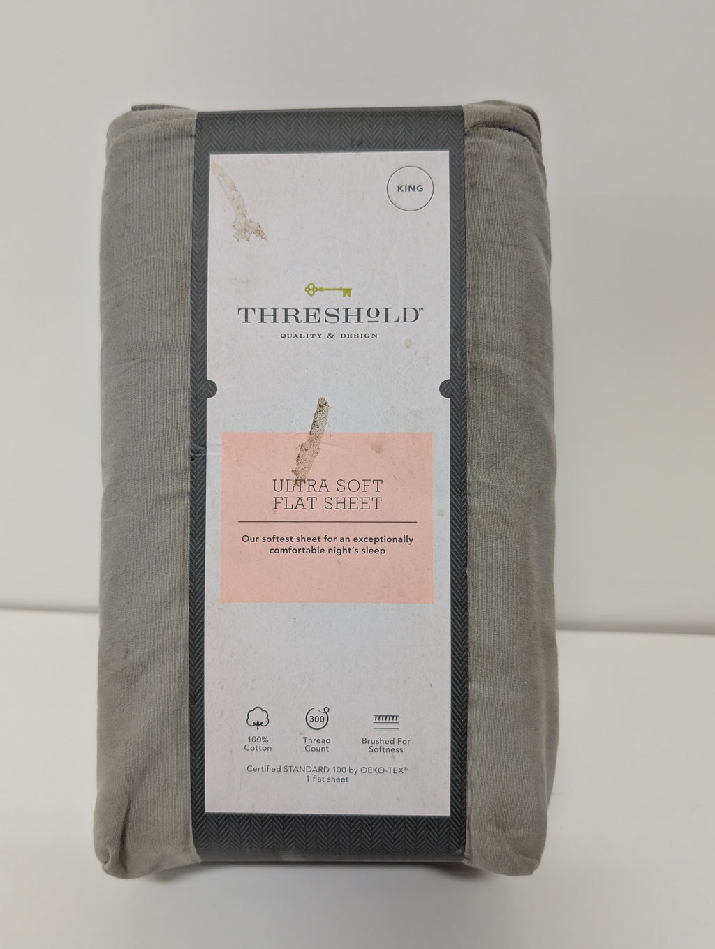 Threshold Ultra Soft Flat Sheet King Size 100% Cotton 300 Thread Count Gray (2023)