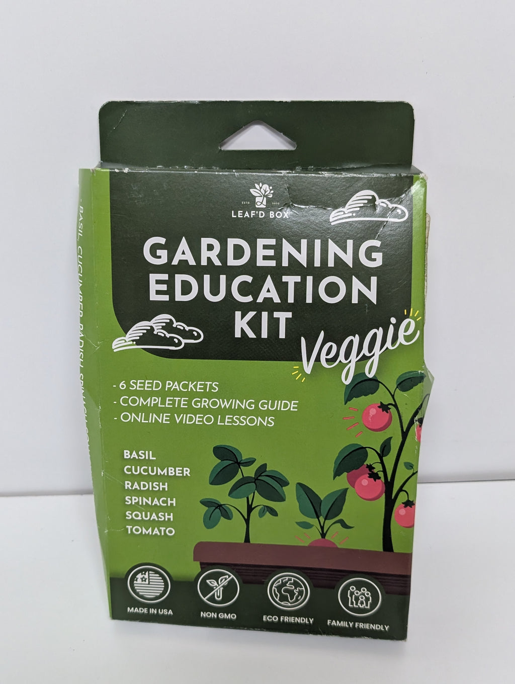 Leaf’d Box Gardening Education Kit Veggie Edition 6 Non-GMO Seed Packets with Growing Guide (New)