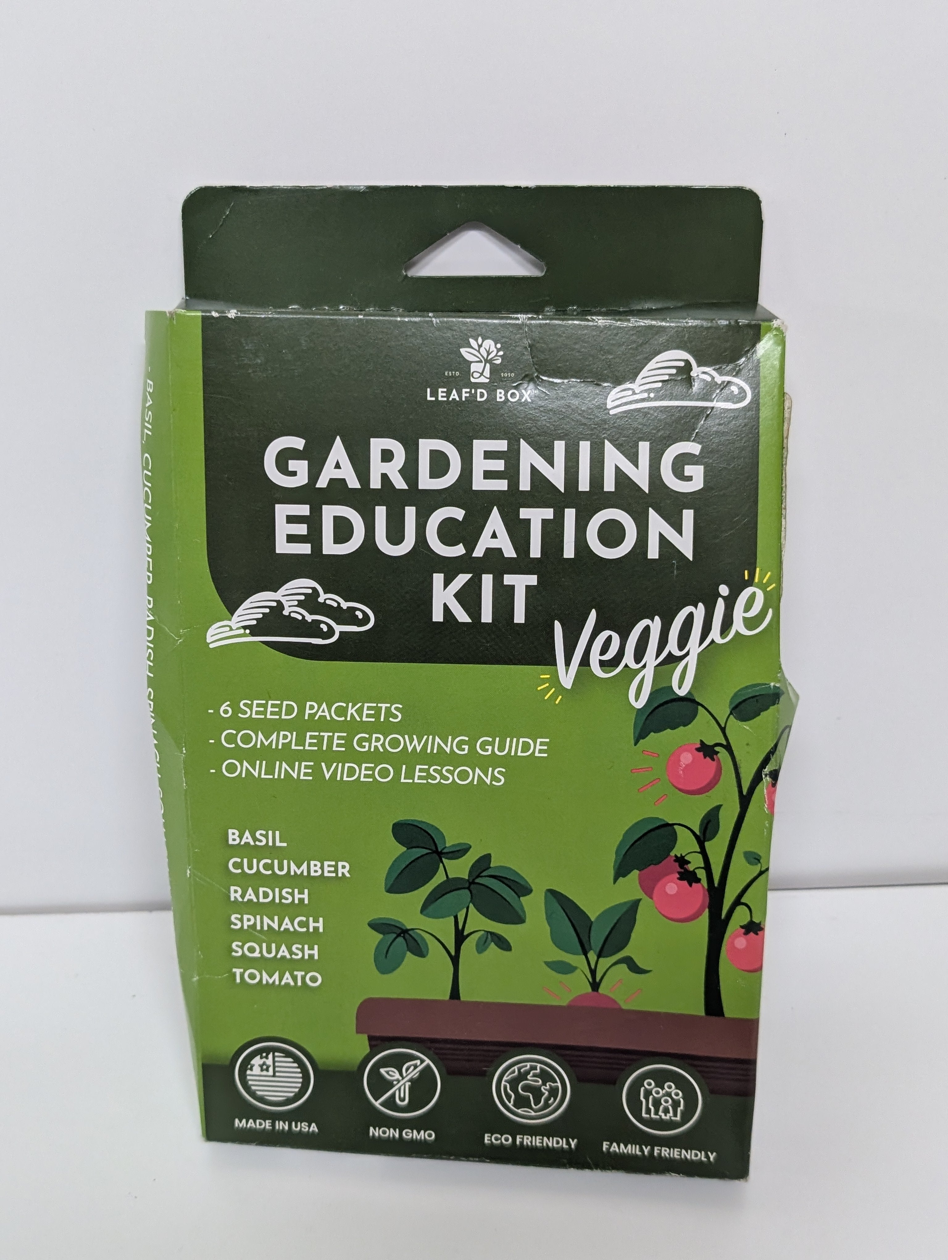 Leaf’d Box Gardening Education Kit Veggie Edition 6 Non-GMO Seed Packets with Growing Guide (New)