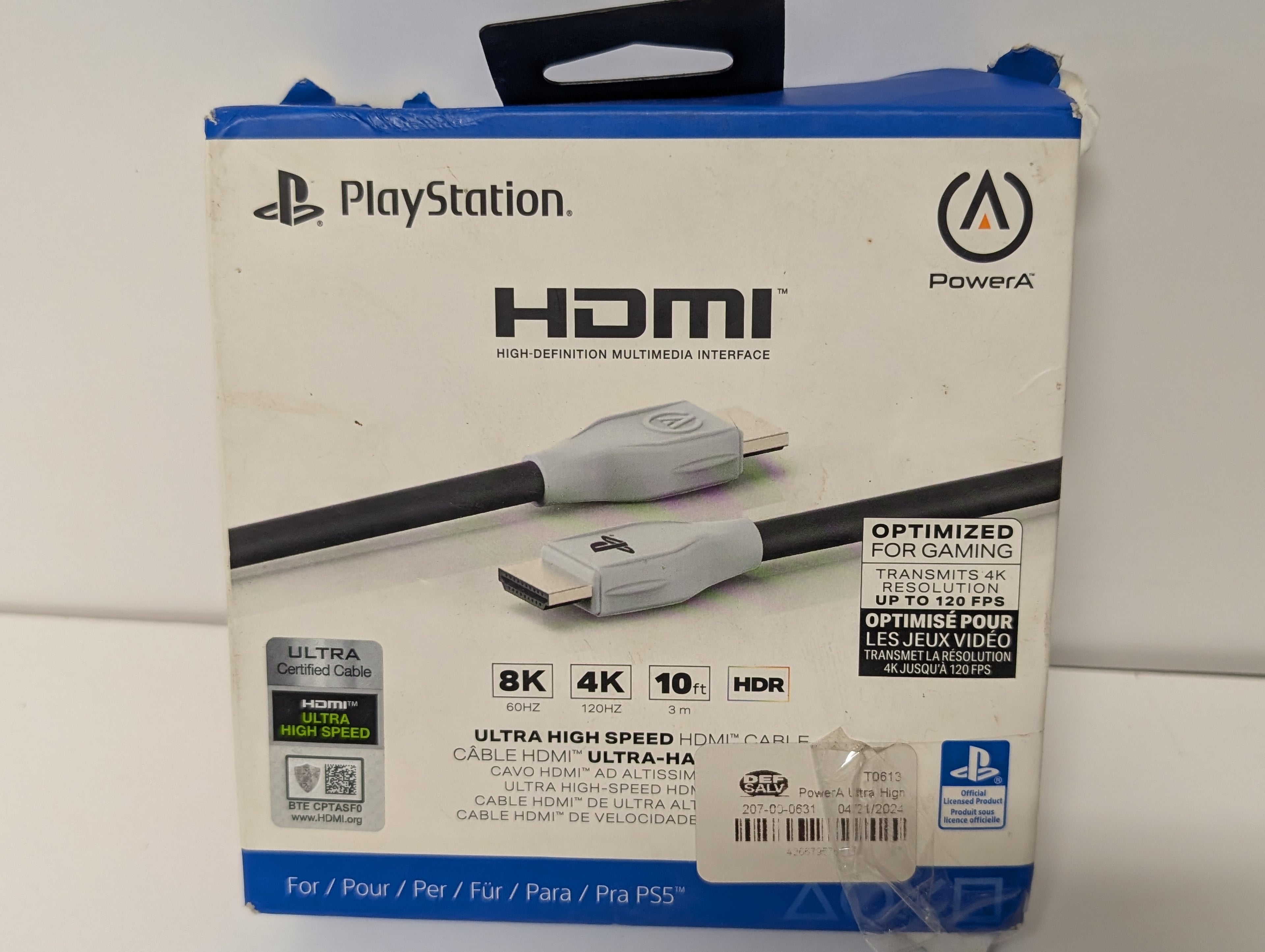 PowerA PlayStation Ultra High Speed HDMI Cable 10ft 8K/4K HDR Certified (New, Box Wear)