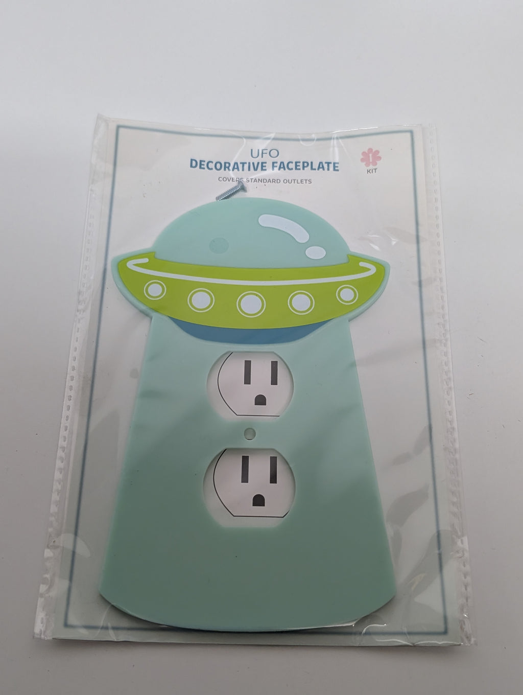 UFO Decorative Outlet Faceplate Cover Blue Green Alien Spaceship Design (New, Sealed)