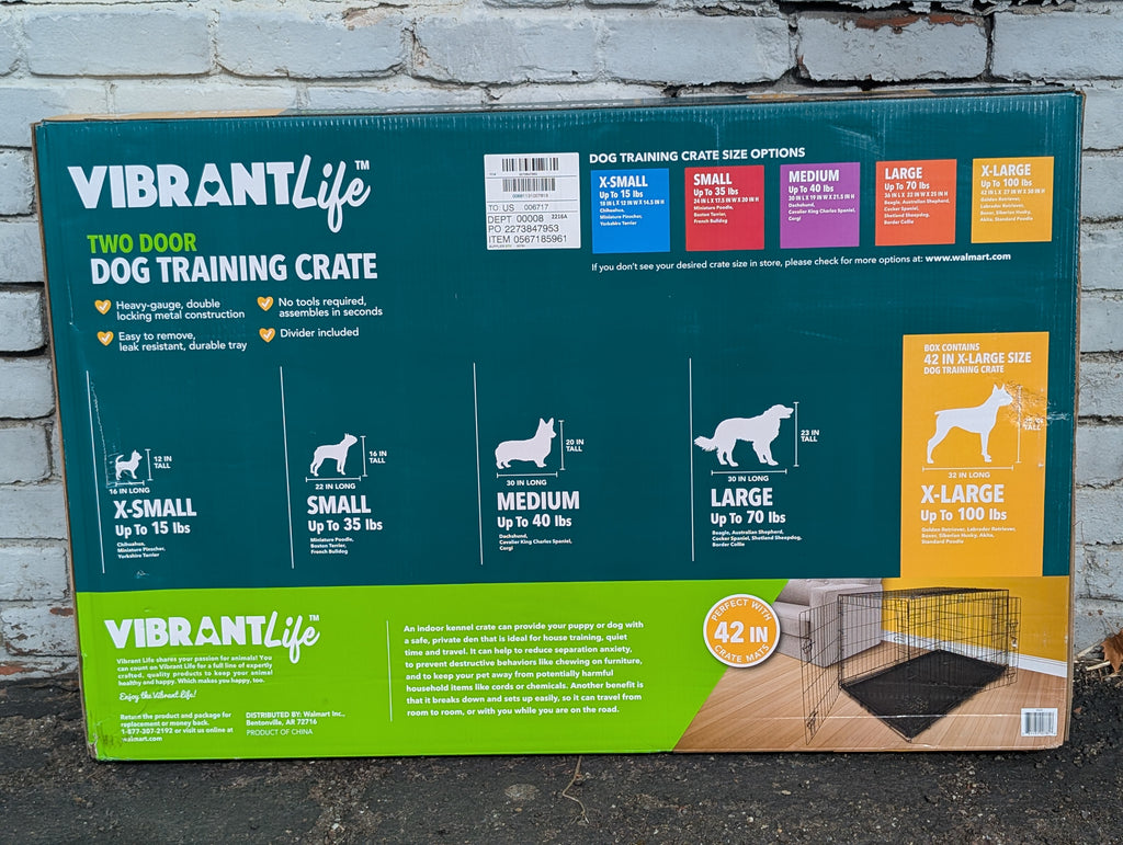 Vibrant Life XL Two Door Dog Training Crate 42in Heavy Duty Metal Pet Kennel