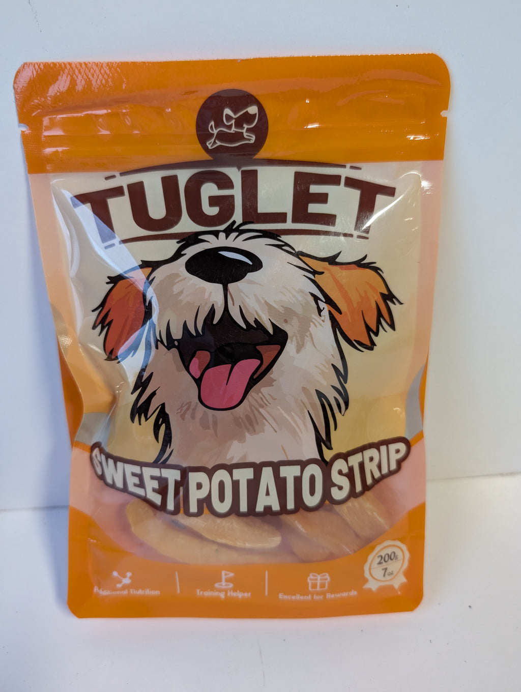 Tuglet Sweet Potato Strip Dog Treats Natural Training Reward 7oz Resealable Bag