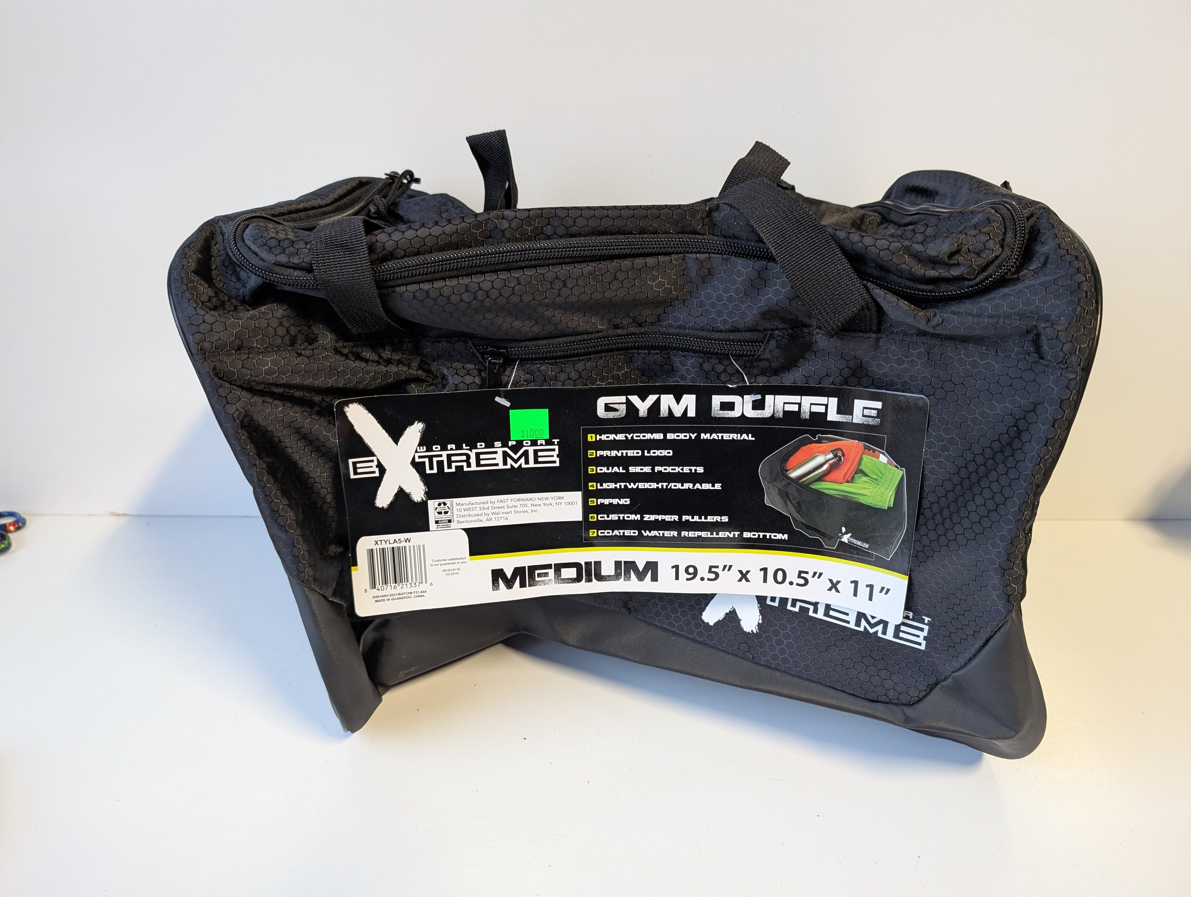 Extreme Black Medium Gym Duffle Bag Honeycomb Material Durable Sports Carry