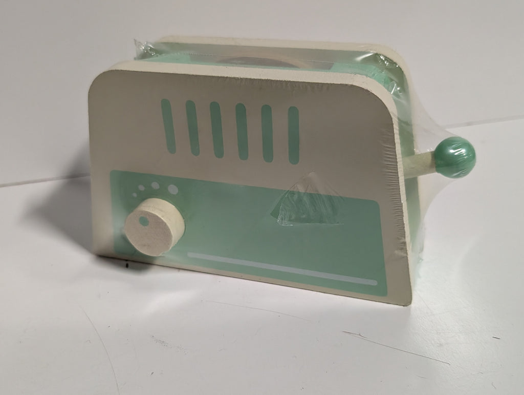 Wooden Toy Toaster Set Three Piece Pretend Play Kitchen Accessory Mint Green Decor
