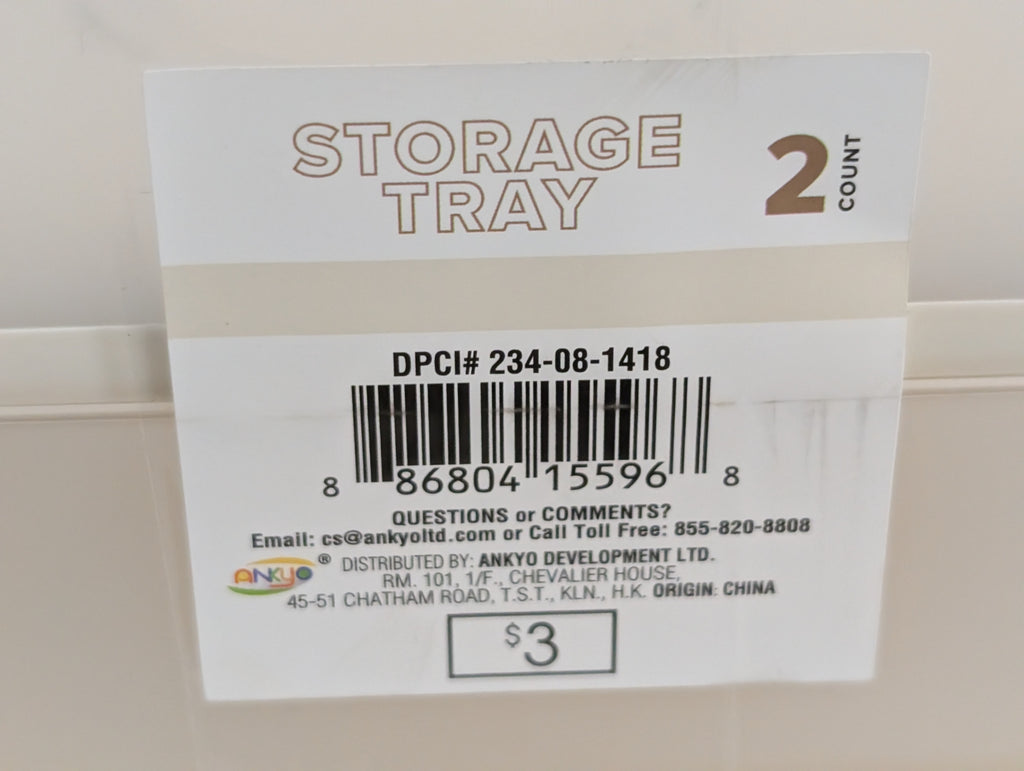 Clear Plastic Storage Tray Set 2 Count Stackable Organizer Bins Household Utility