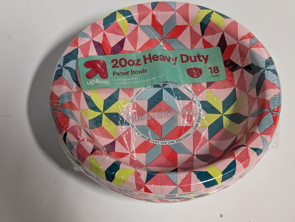 Up & Up Heavy Duty 20oz Paper Bowls 18 Count Colorful Geometric Disposable Tableware