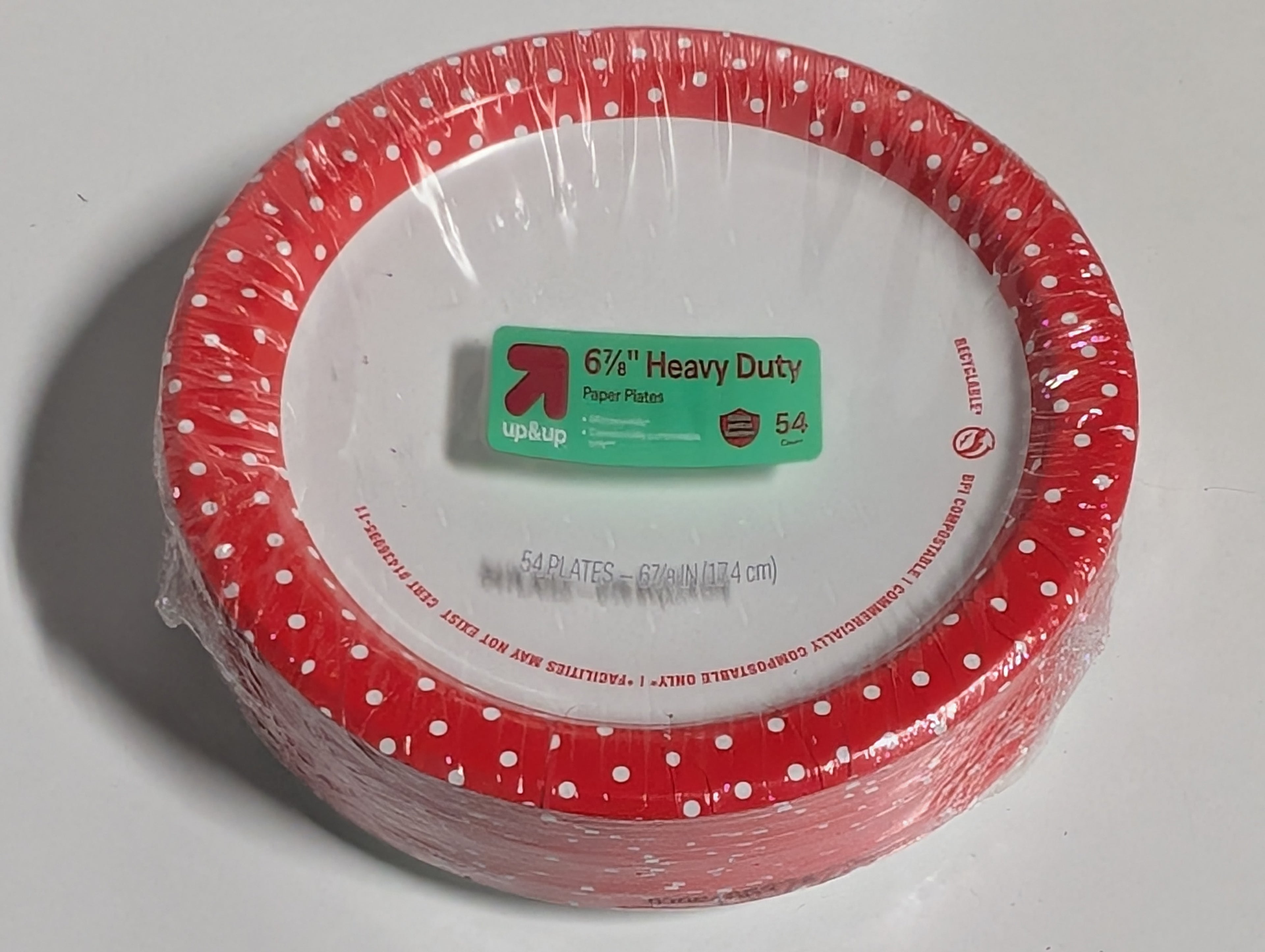 Up & Up Heavy Duty 6.75 Inch Paper Plates 54 Count Red Polka Dot Disposable Tableware