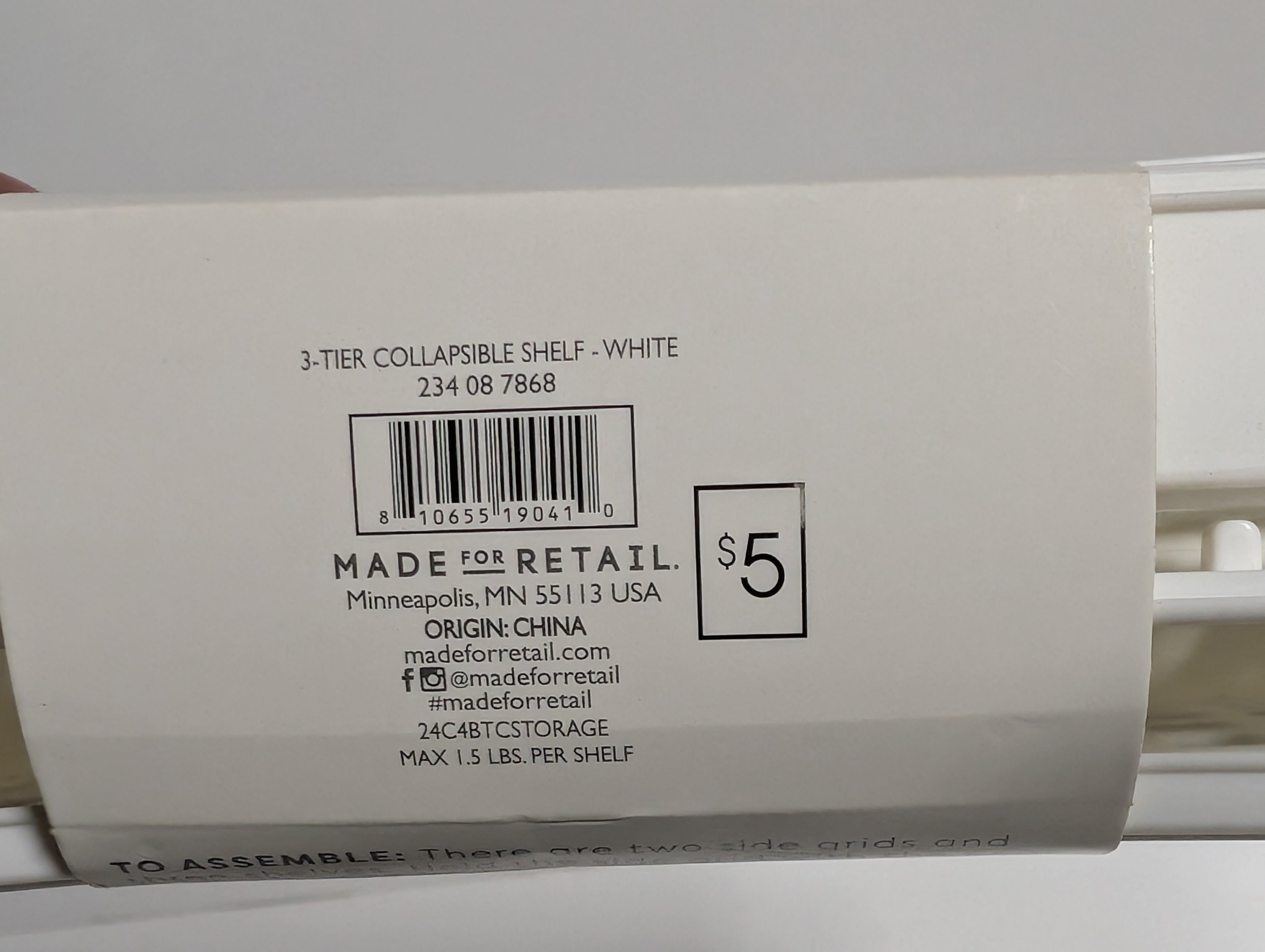 Made For Retail White 3 Tier Collapsible Shelf Adjustable Plastic Storage Organizer