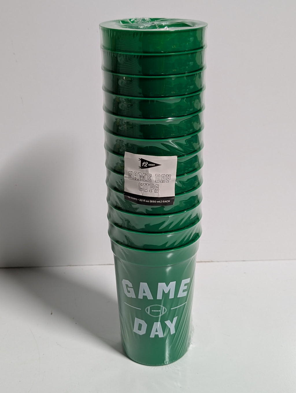 Made For Retail Green Game Day Plastic Party Cups 12 Count Football Theme Reusable