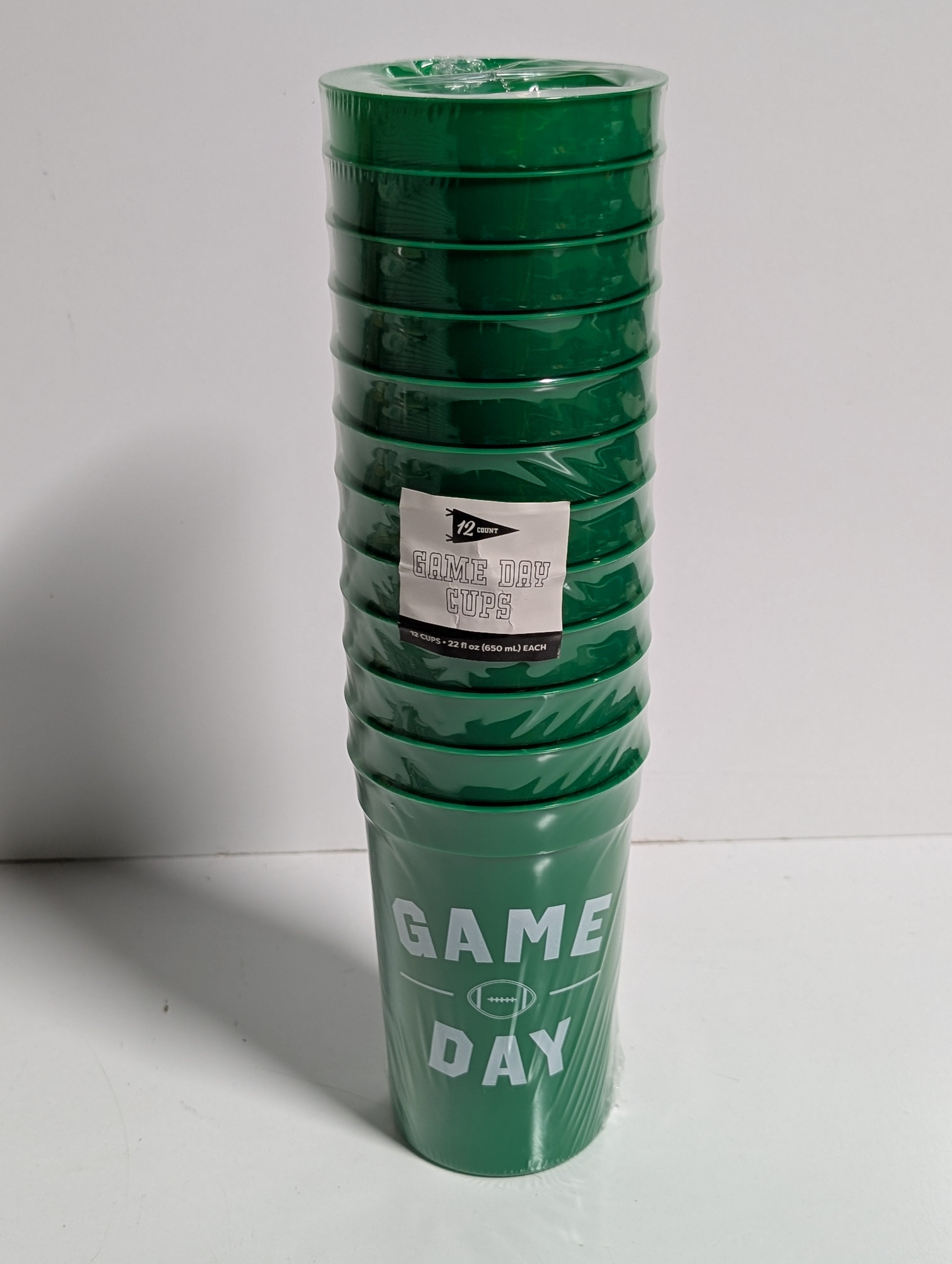 Made For Retail Green Game Day Plastic Party Cups 12 Count Football Theme Reusable