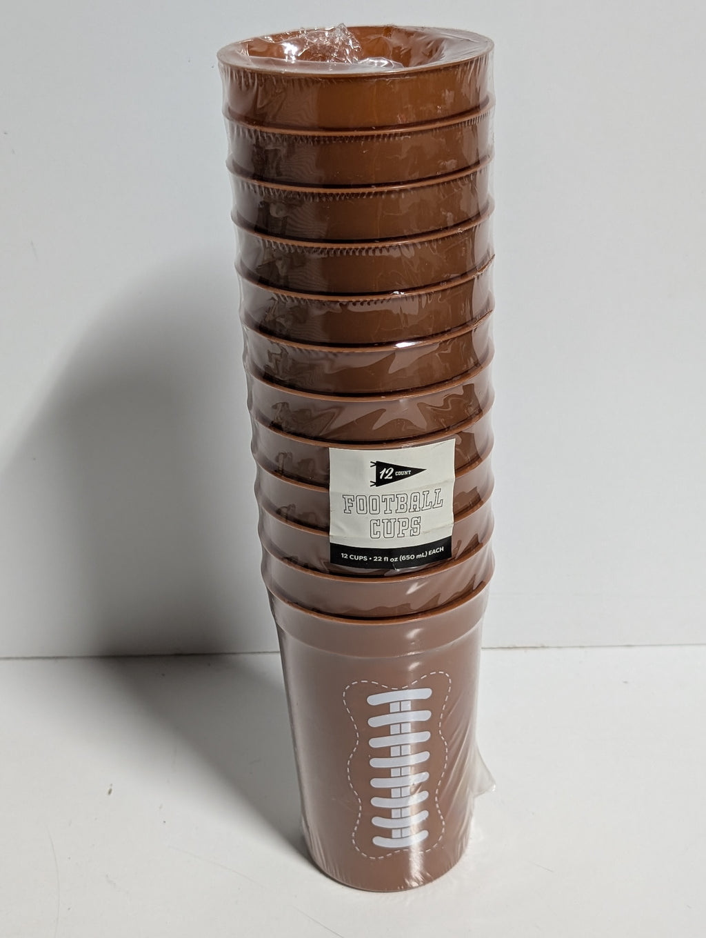 Made For Retail Football Plastic Party Cups 12 Count Brown Reusable Game Day Set