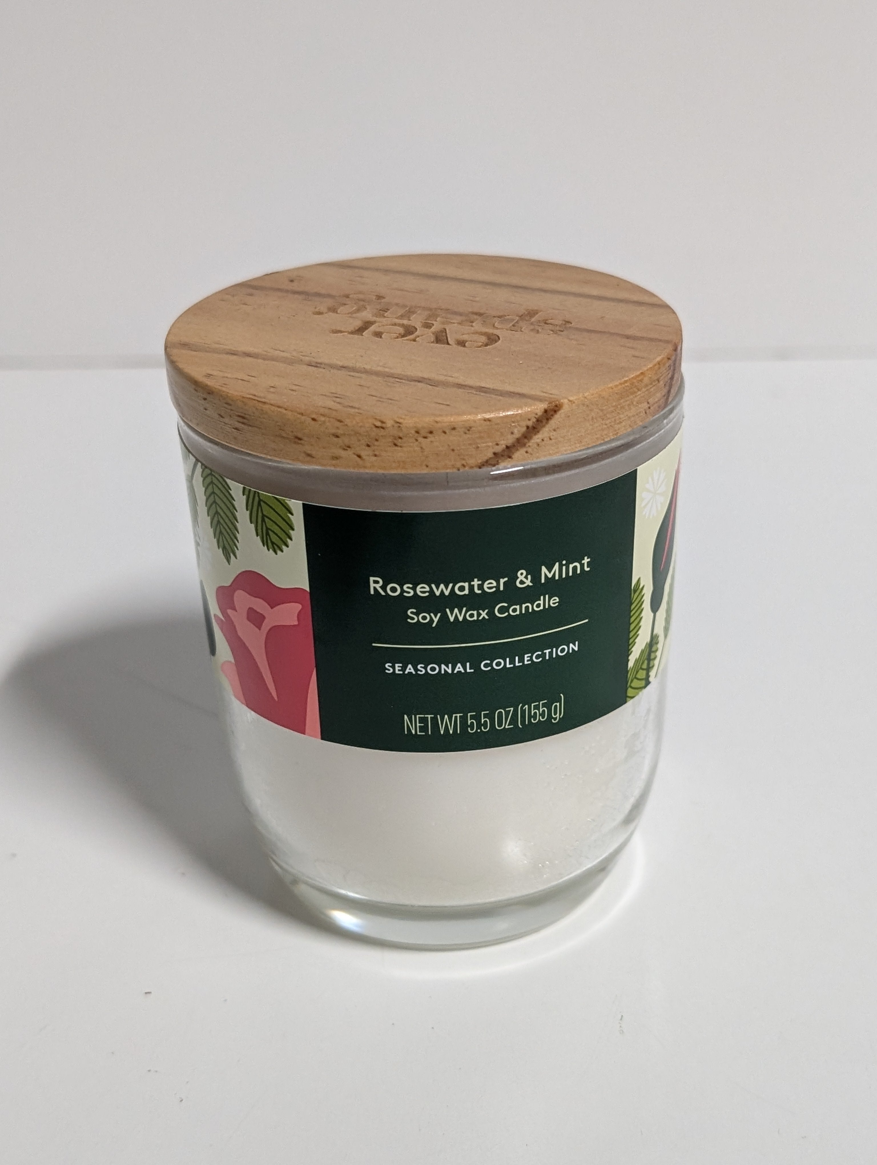 Everspring Rosewater and Mint Soy Wax Candle Seasonal Scent Glass Jar Wooden Lid