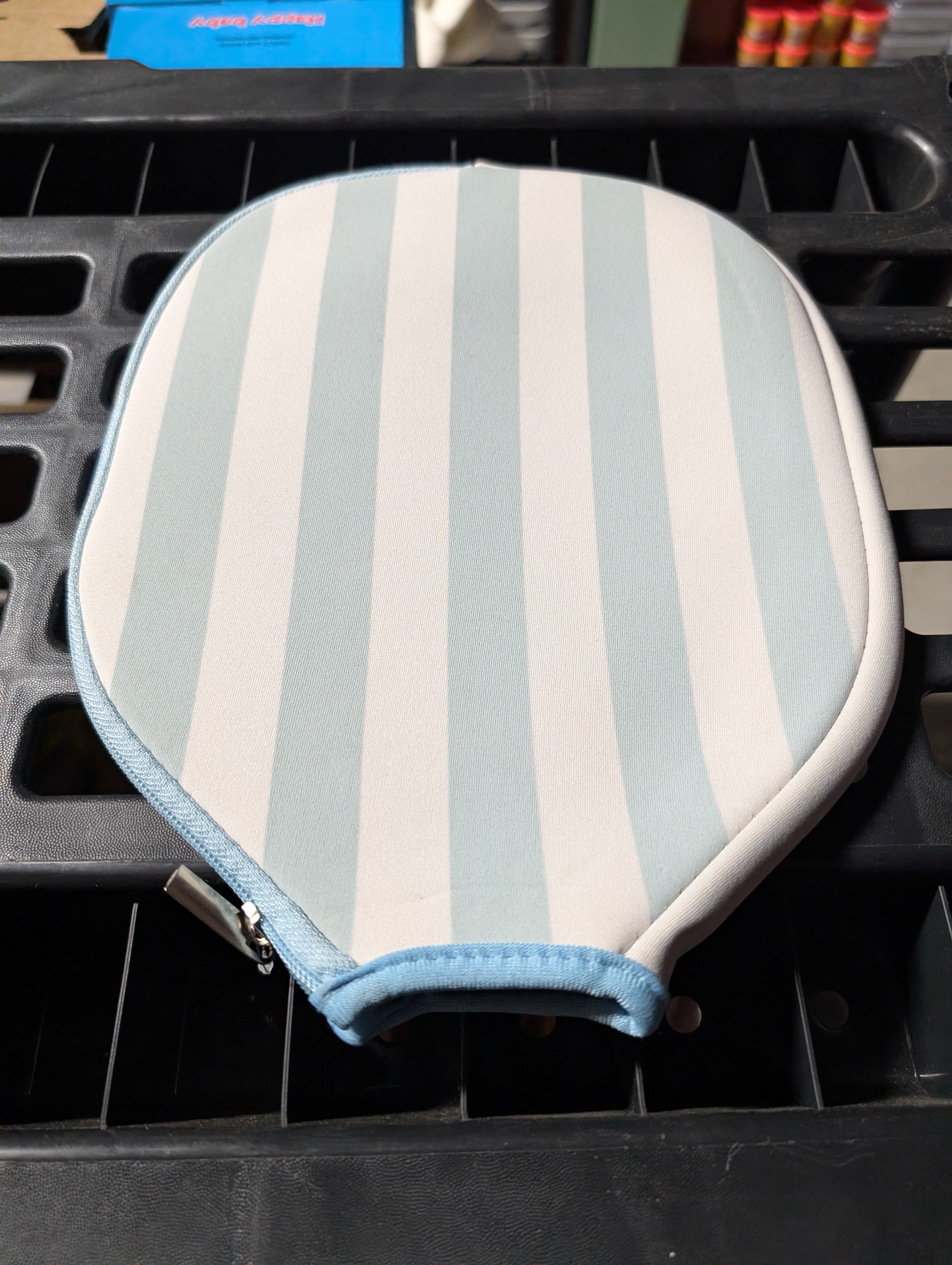Blue and White Striped Neoprene Pickleball Paddle Cover Soft Protective Racket Case
