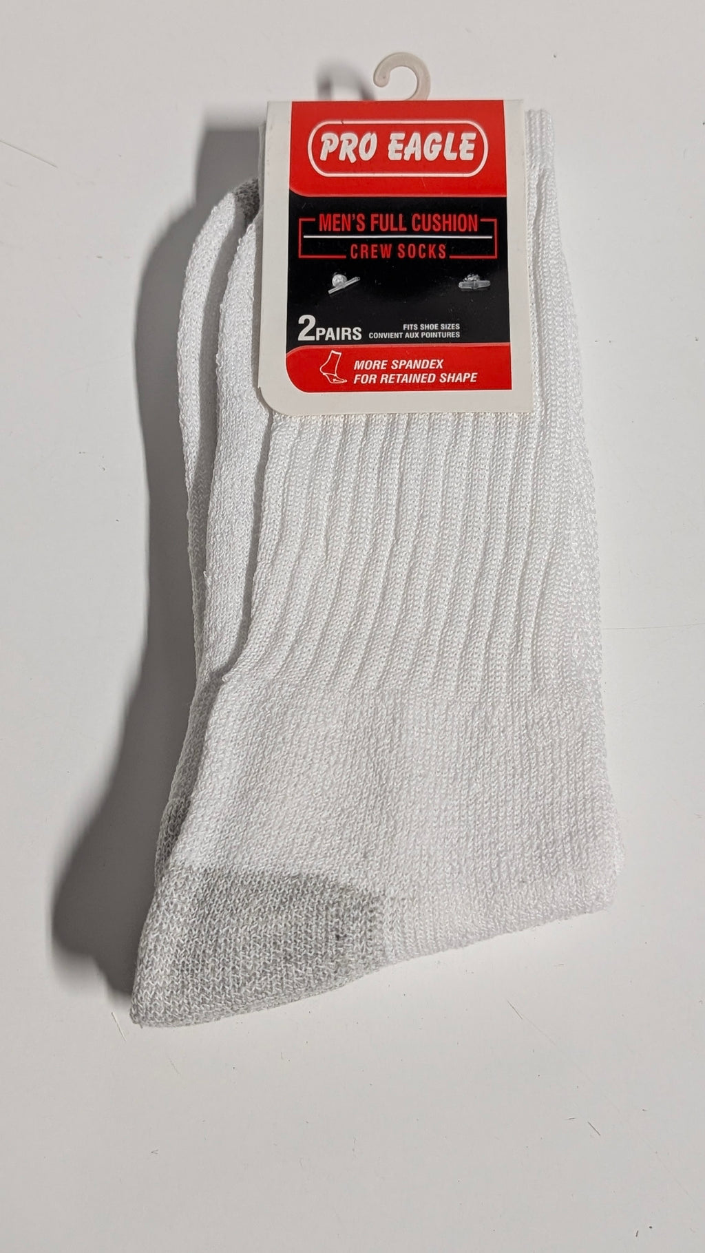 Pro Eagle Men’s Full Cushion White Crew Socks 2 Pair Cotton Blend Comfortable Fit