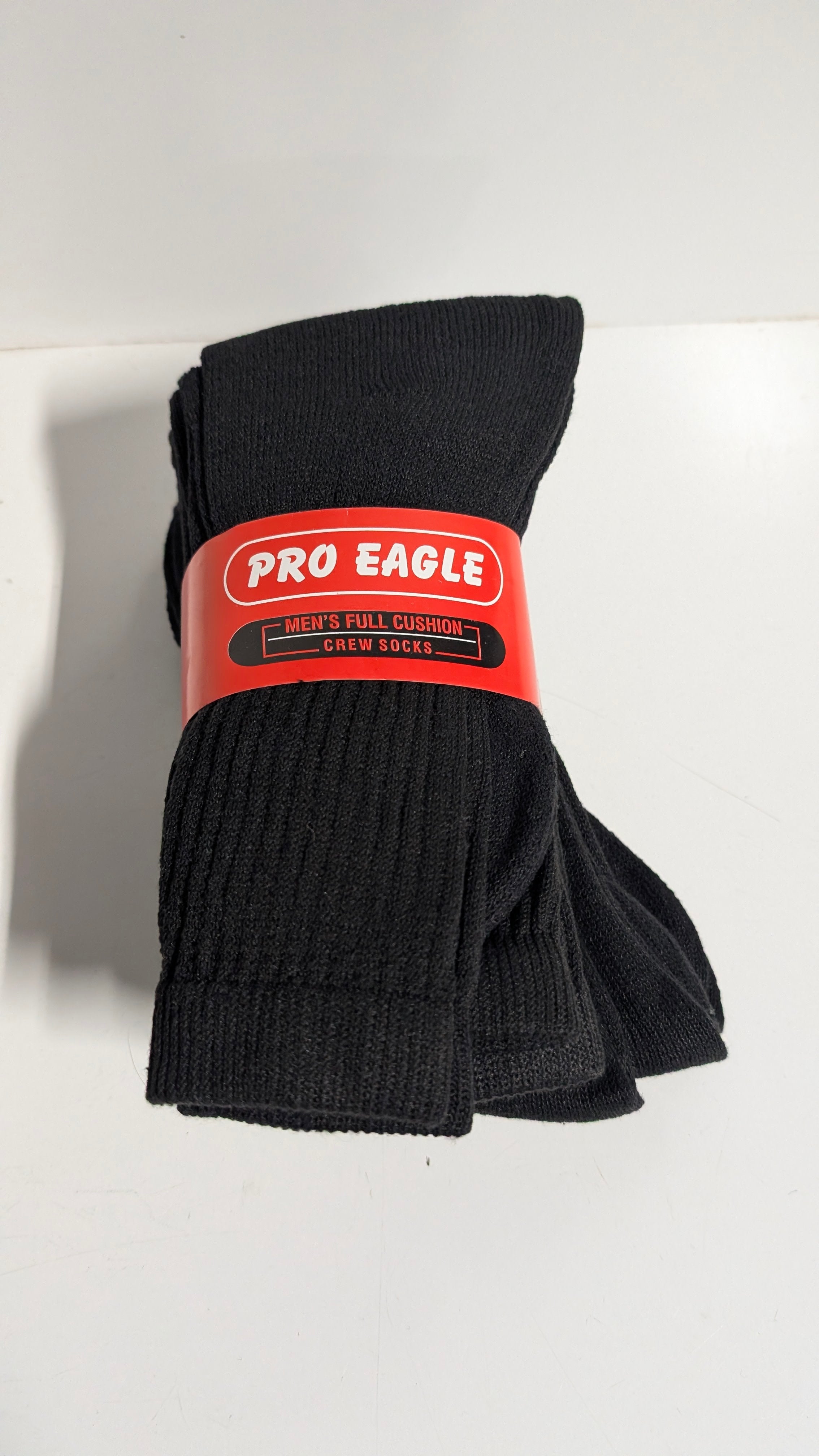 Pro Eagle Men’s Full Cushion Black Crew Socks 6 Pair Pack Cotton Blend Size 9–11