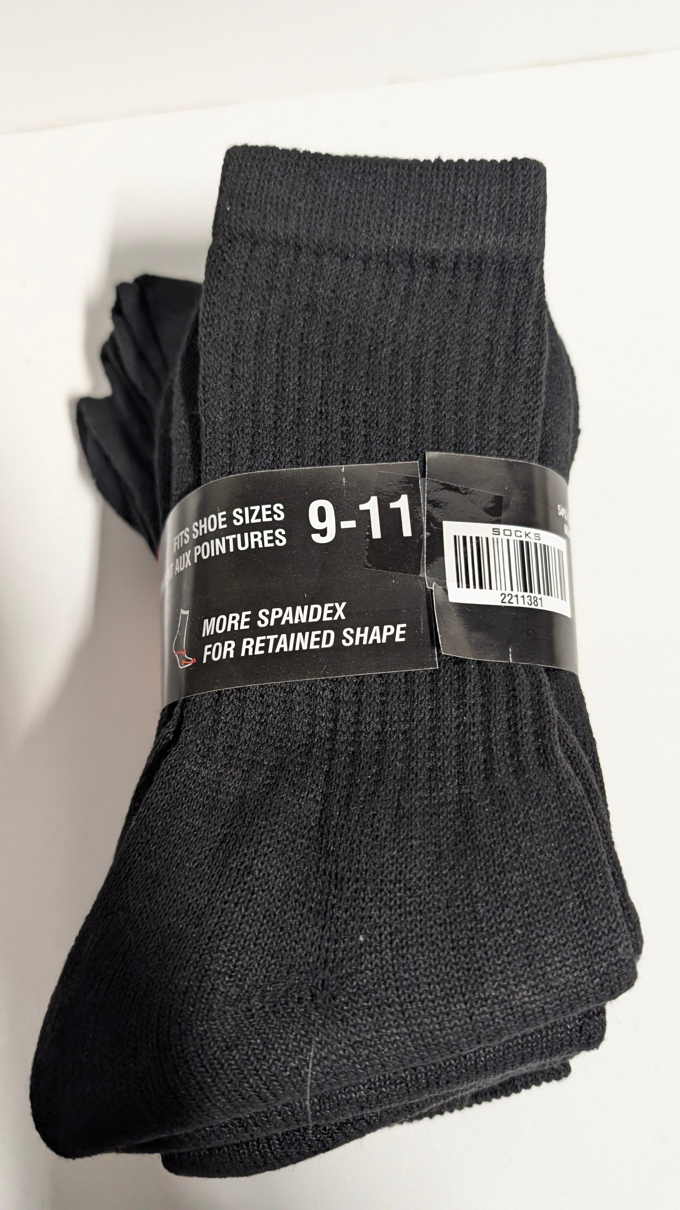Pro Eagle Men’s Full Cushion Black Crew Socks 6 Pair Pack Cotton Blend Size 9–11