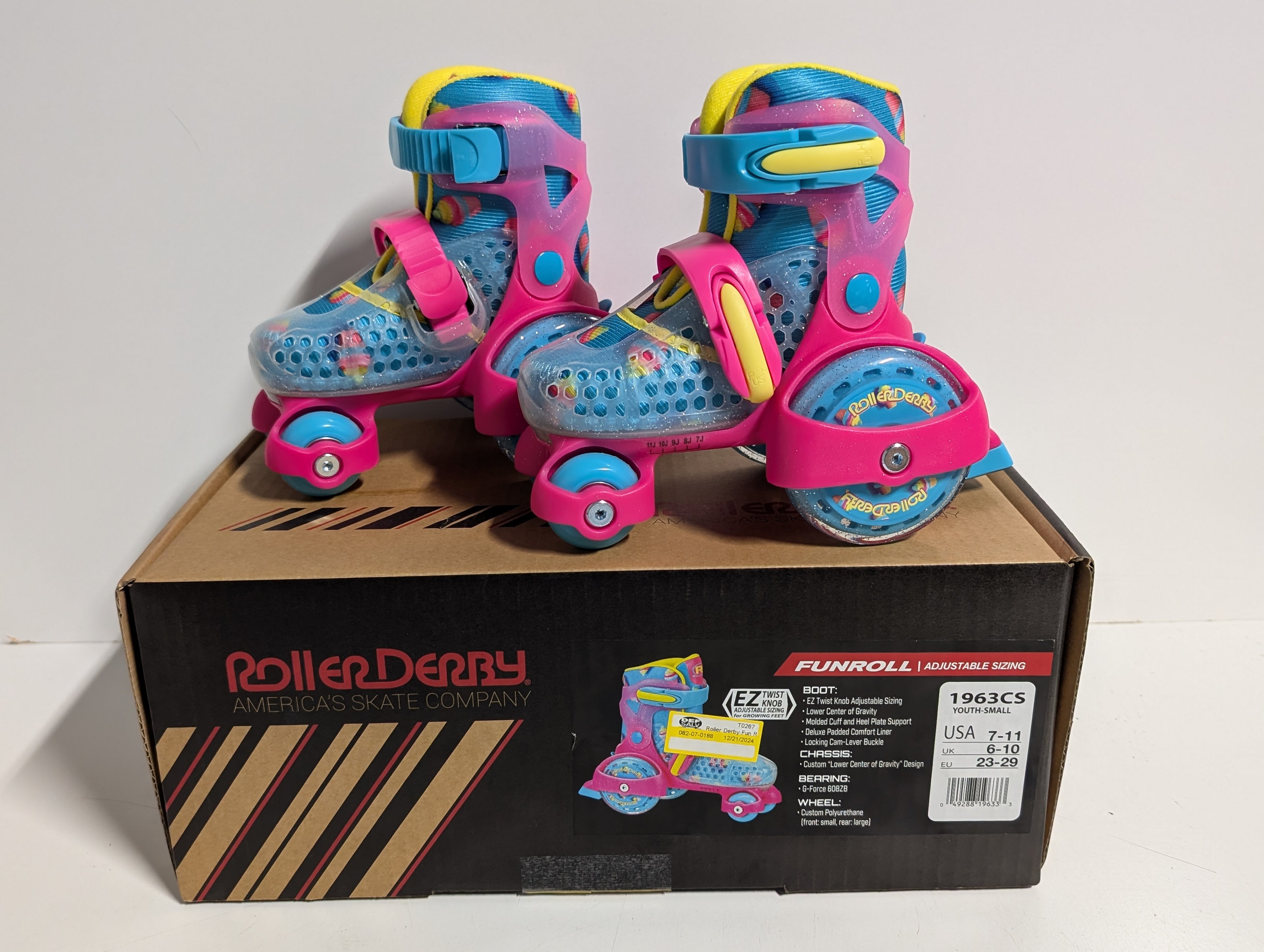 Roller Derby FunRoll Youth Small Adjustable Skates Pink Blue Kids Training Skates Set
