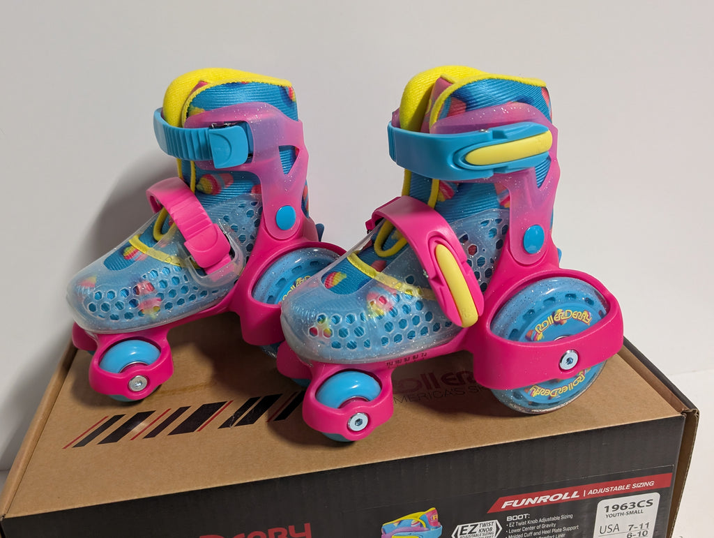 Roller Derby FunRoll Youth Small Adjustable Skates Pink Blue Kids Training Skates Set