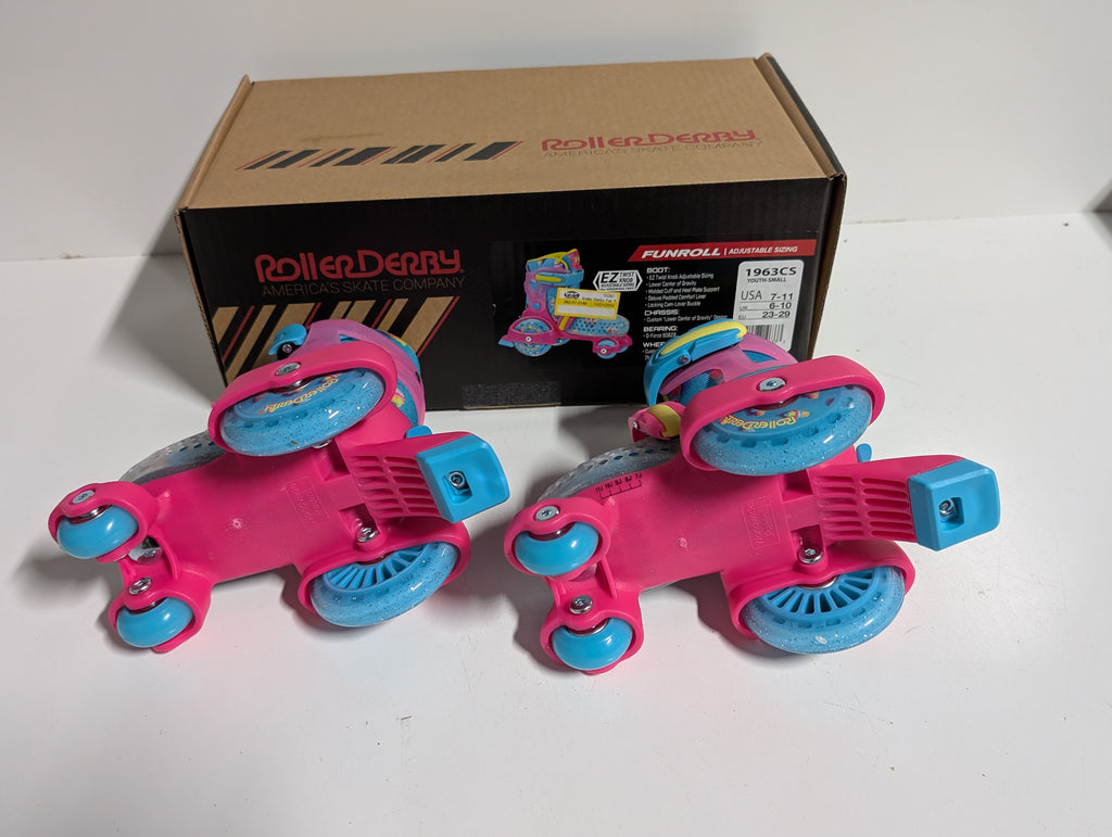Roller Derby FunRoll Youth Small Adjustable Skates Pink Blue Kids Training Skates Set
