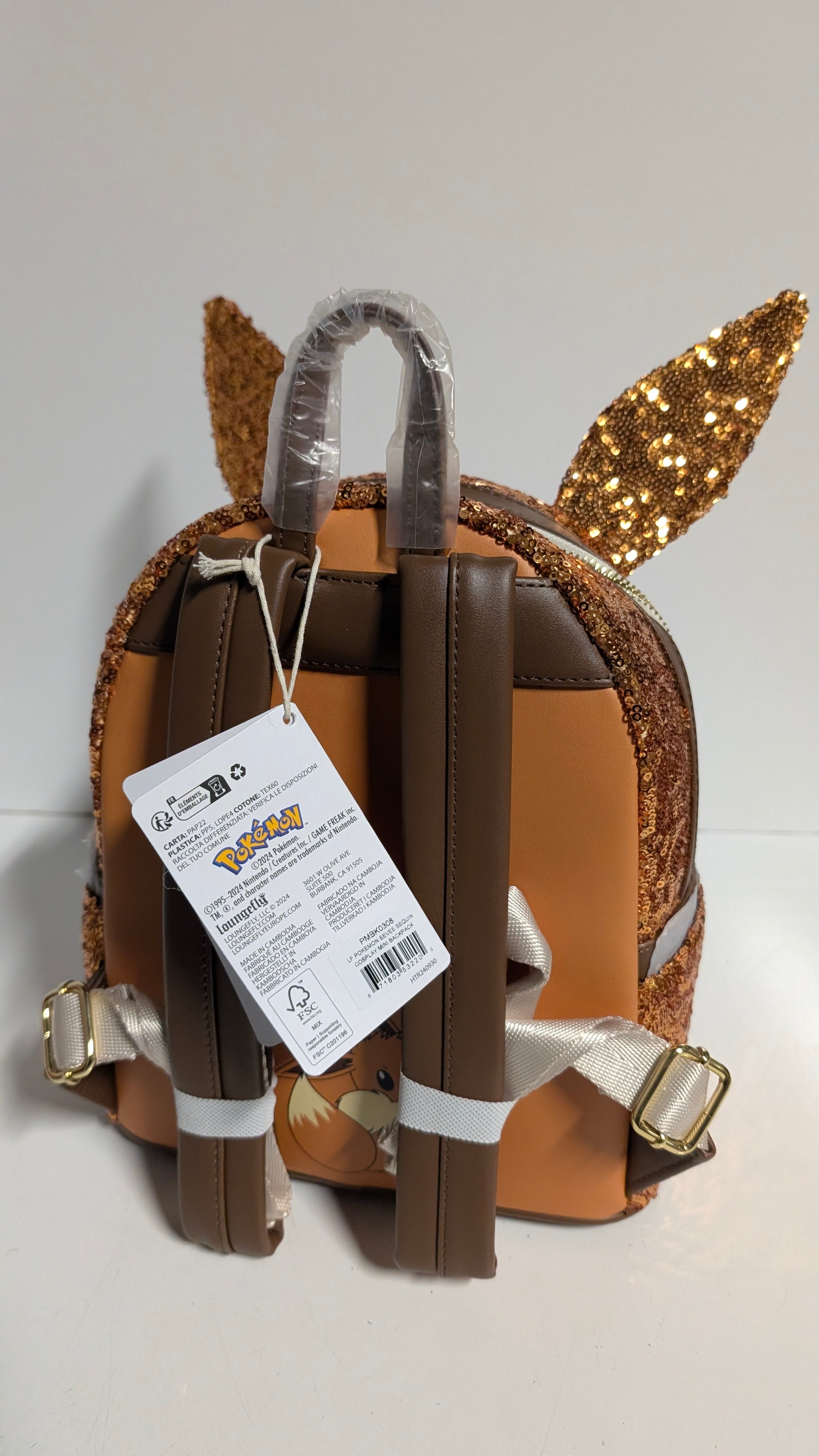 Pokemon Loungefly Eevee Sequin Mini Backpack Faux Leather Cosplay Collectible