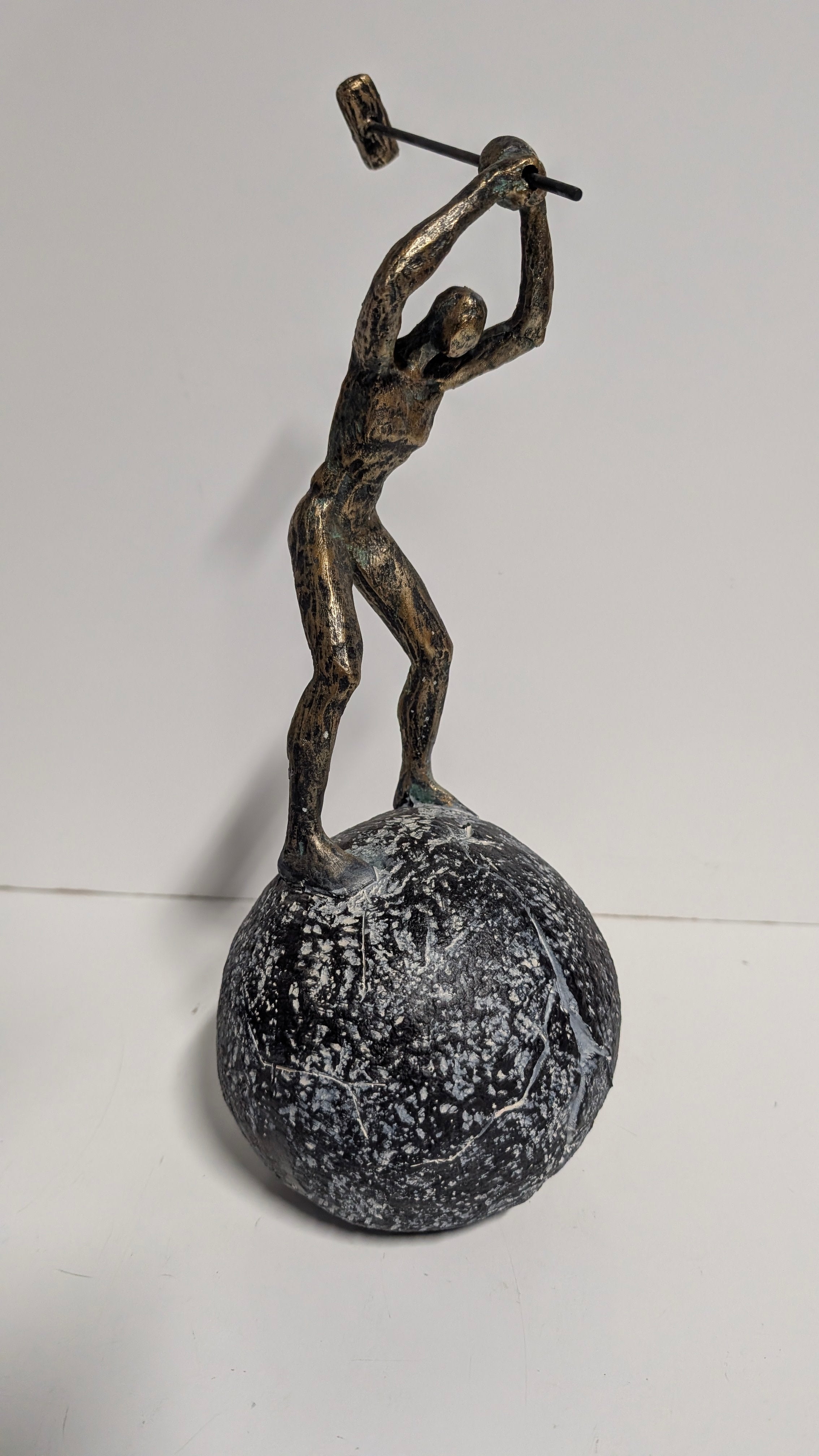 Vintage Abstract Resin Weightlifter Sculpture Marble Style Base Decor Display