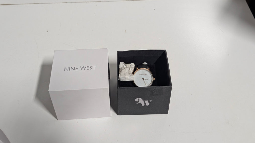 Nine West Minimalist Analog Wristwatch Black Strap Rose Gold Tone Case With Original Box