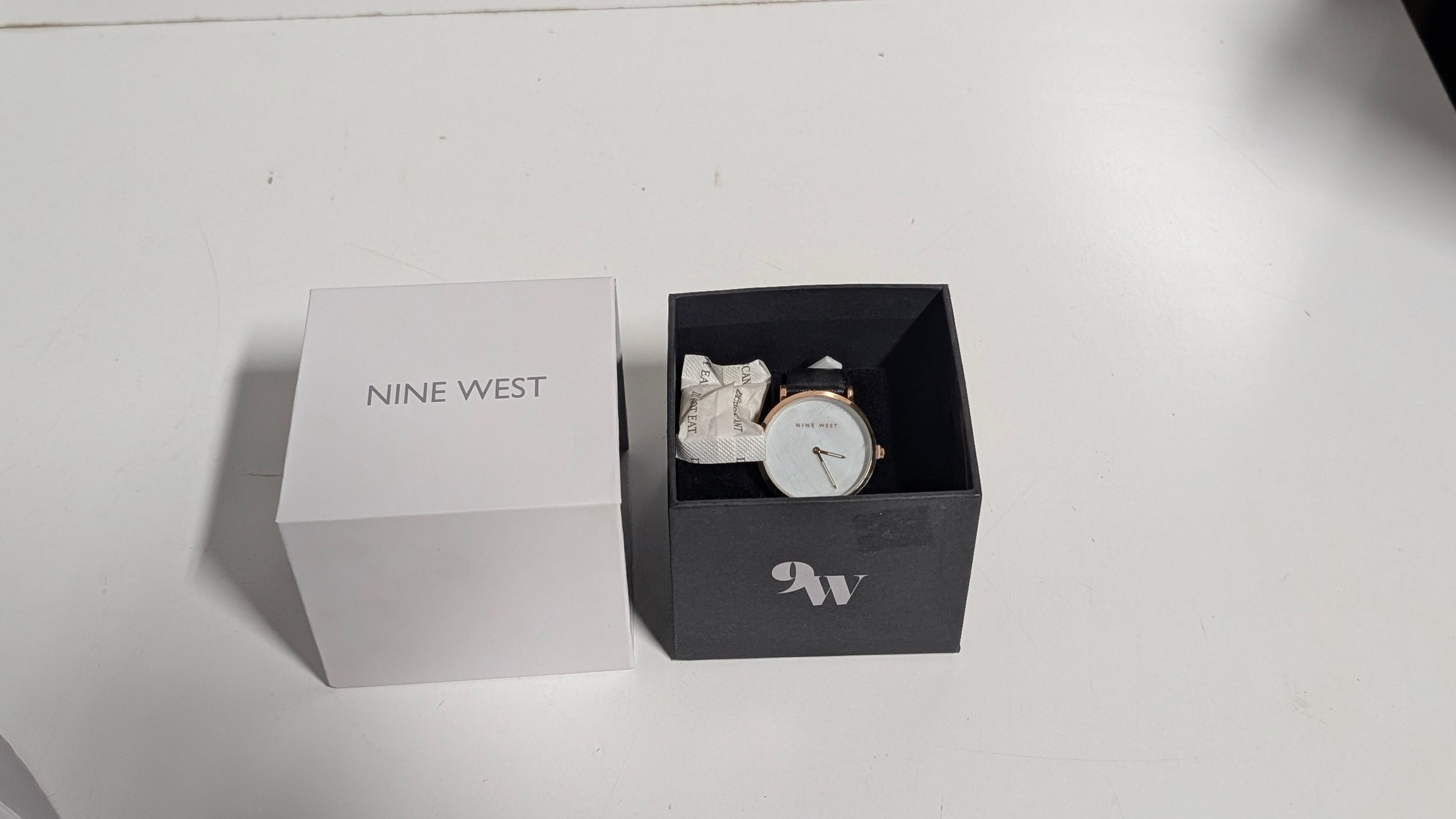 Nine West Minimalist Analog Wristwatch Black Strap Rose Gold Tone Case With Original Box