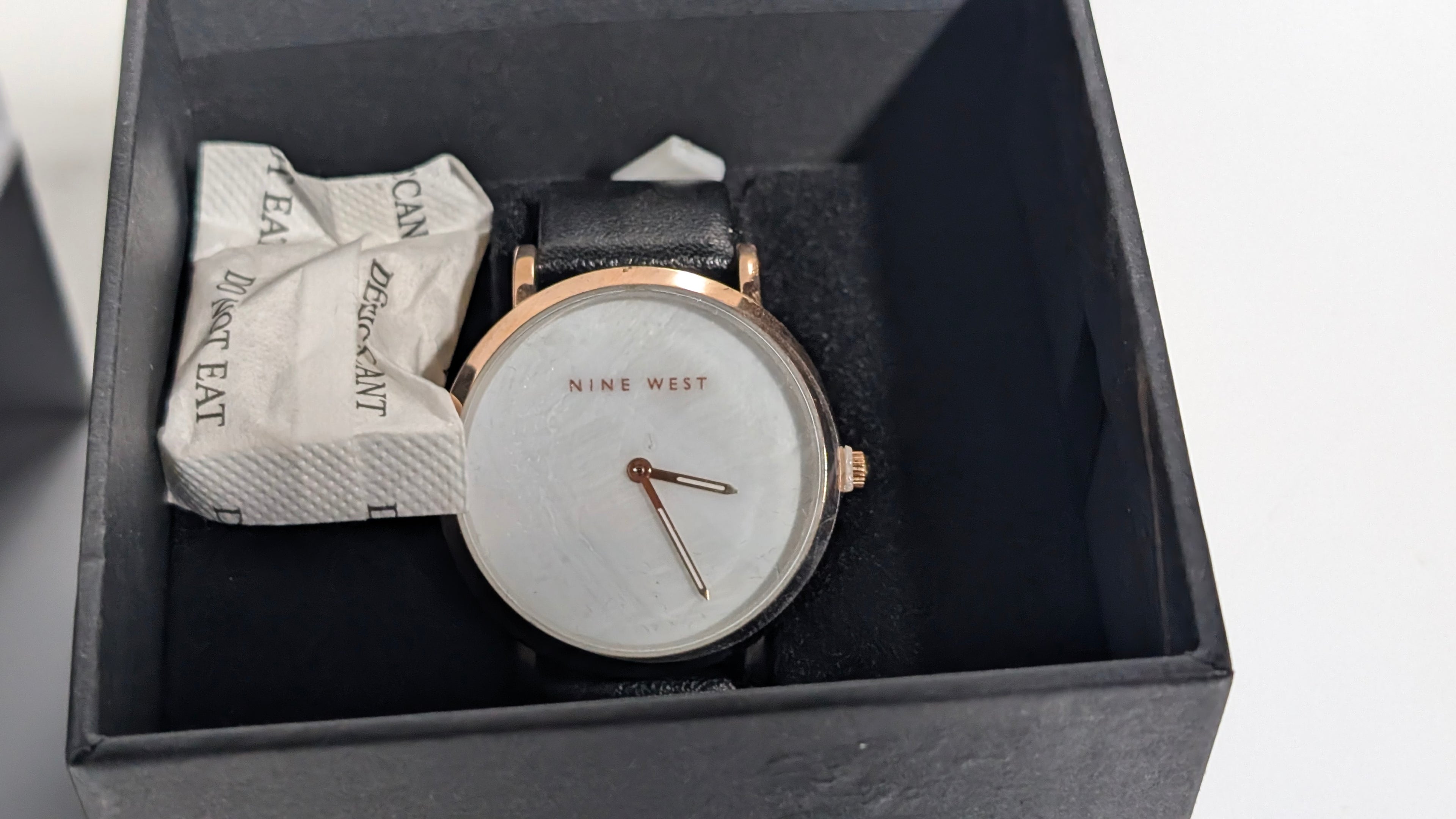Nine West Minimalist Analog Wristwatch Black Strap Rose Gold Tone Case With Original Box
