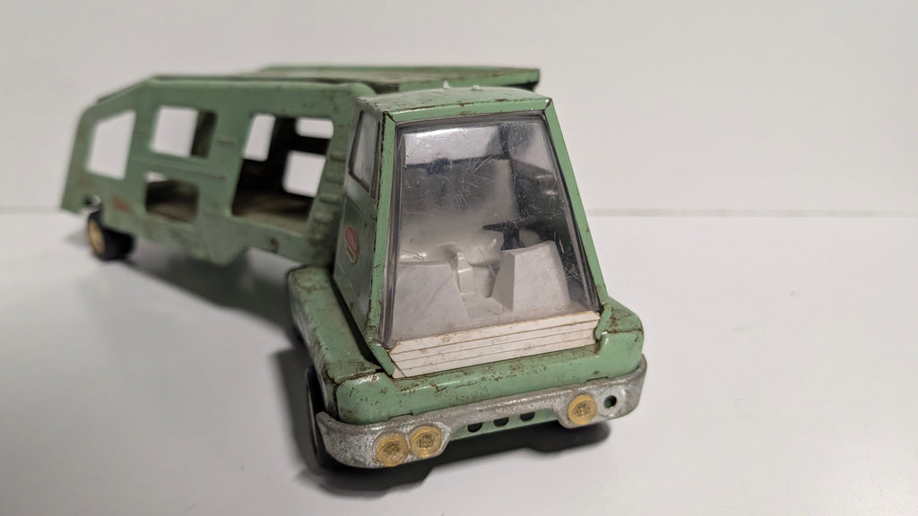 Vintage Tonka Car Carrier Semi Truck Green Pressed Steel Toy Hauler Original
