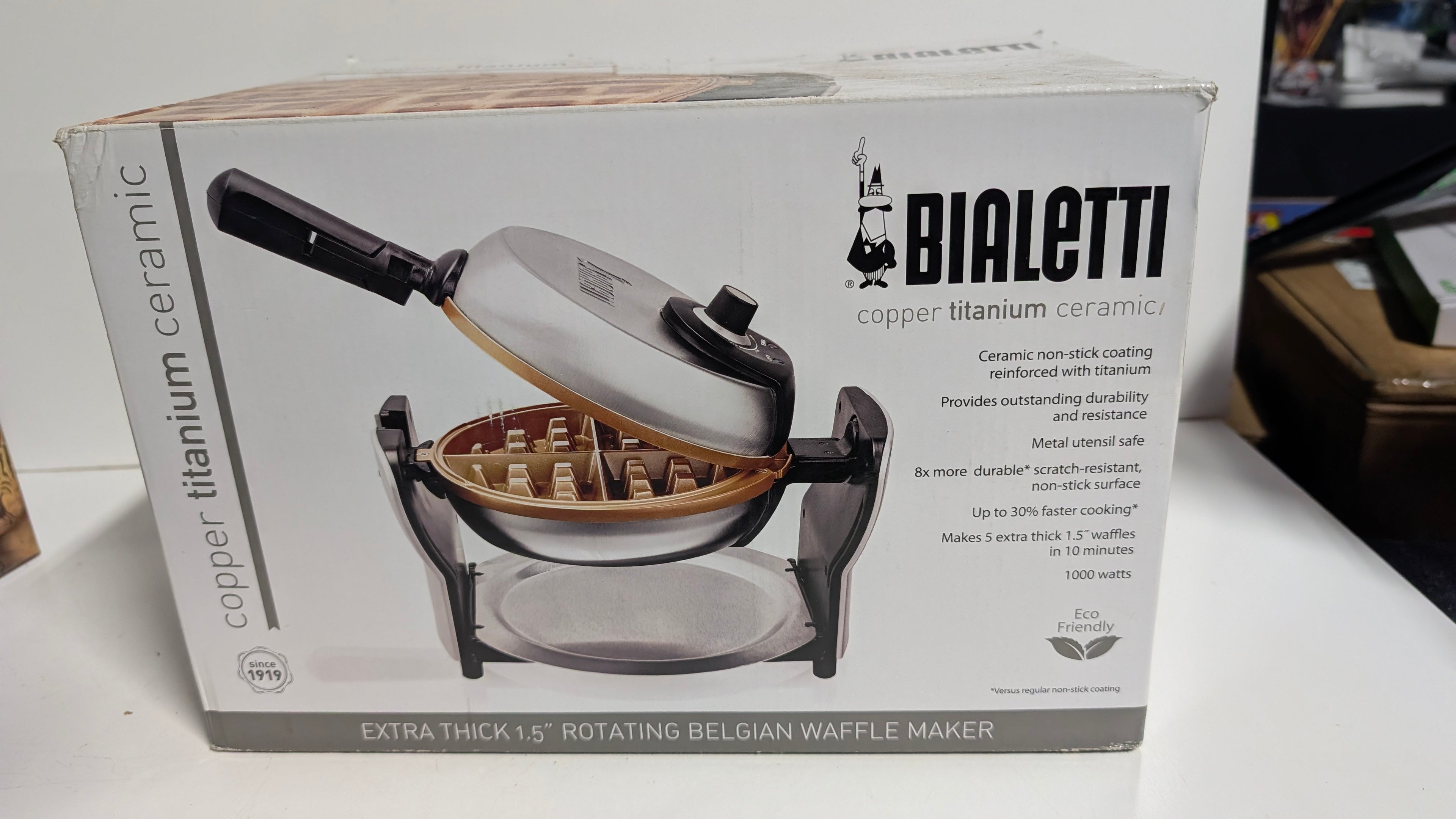 Bialetti Copper Titanium Ceramic Rotating Belgian Waffle Maker Model TSK2901BW