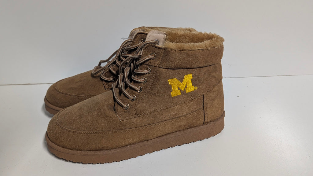 FOCO Michigan Wolverines Men’s Faux Fur Lined Lace-Up Boots Brown Size 9